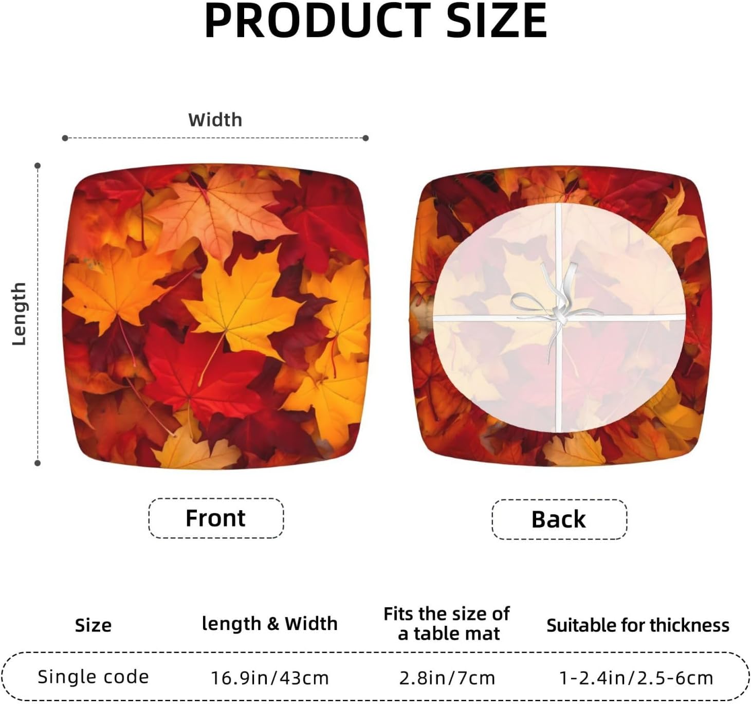 Autumn Leaves Fall Kitchen Square Chair Seat Covers 16.9" Six Piece, Stretch Fitted Couch Cushion Cover Replacement Removable, Chair Slipcovers for Party Office Decoration