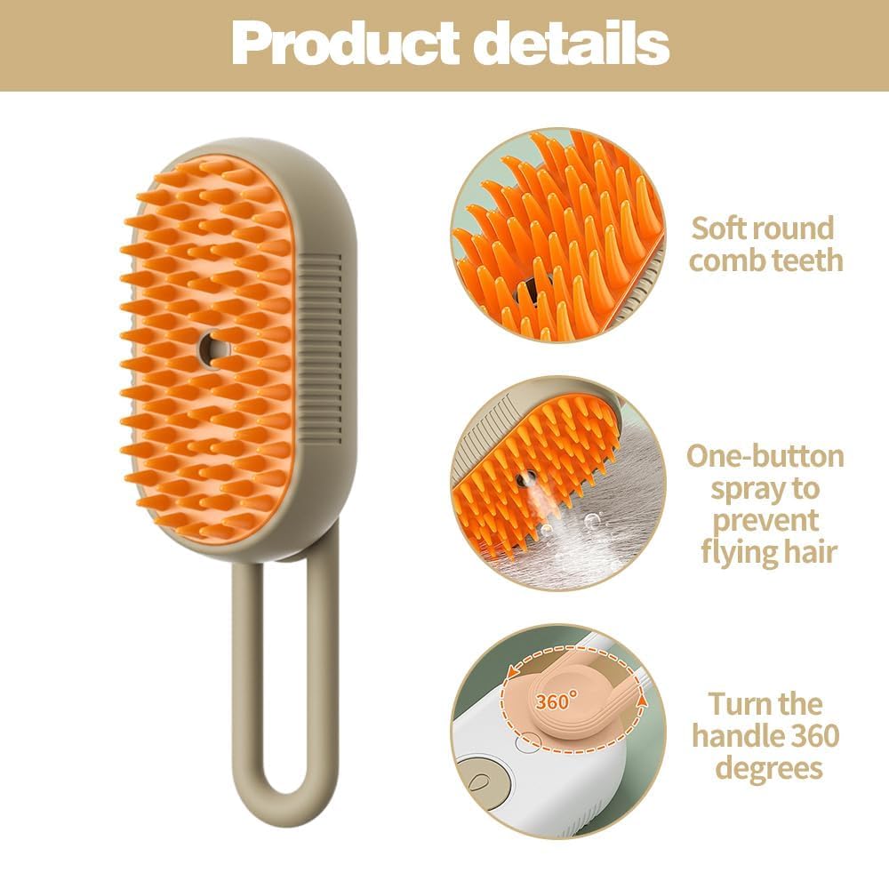 Cat Steam Brush, 3 in 1 Dog Steam Brush,Steam Cat Brush,Silicone Massage Grooming Pet Steam Brush for Cats Dogs,Rechargeable Cats Dogs Steam Brush for Shedding (White)
