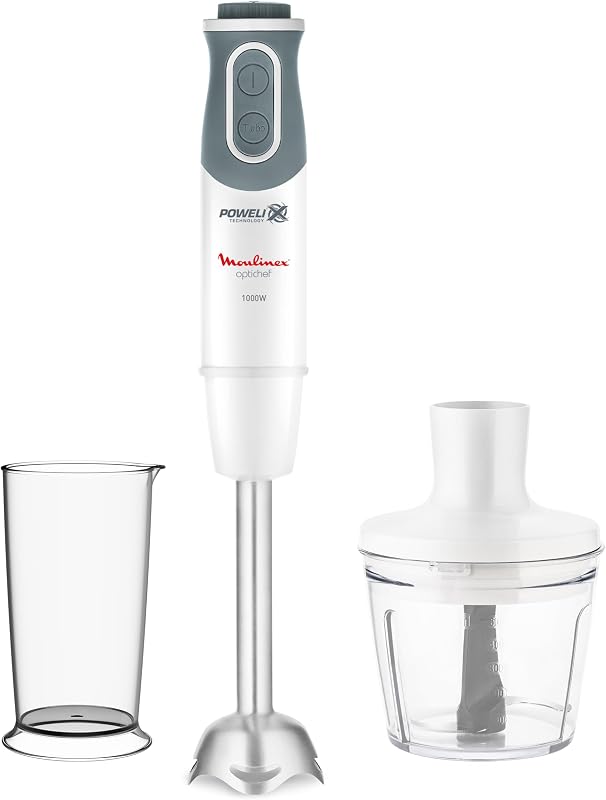Moulinex DD6551EG Optichef, Hand Blender, 1000 Watts, 12 Functions, 500 ml Chopper, 20 Speeds, Powelix Technology, White