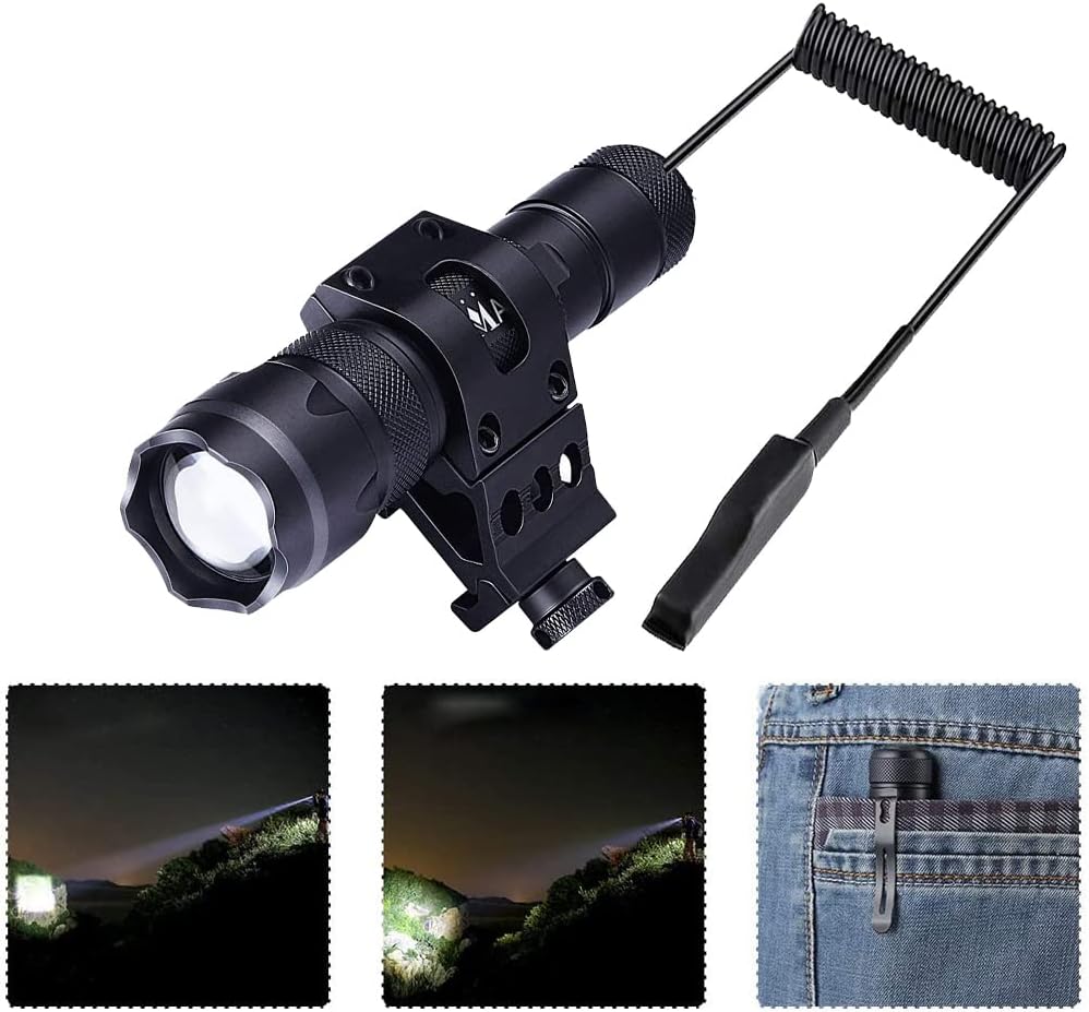 Tactical Flashlight, Zoomable Rechargeable Rail Lights,1200Lumens Handheld Weapon Light with Picatinn y Mount Pressure Switch, Offset Mount(MF-03)