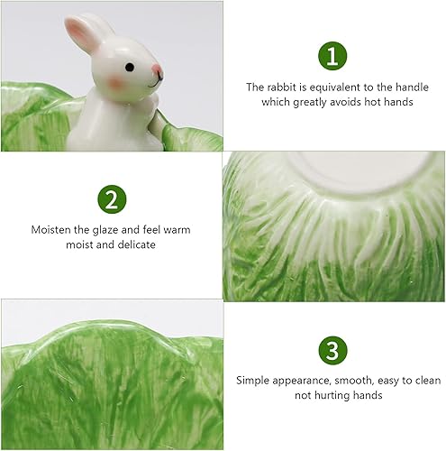 Miniatura 3 de UOIENRT Cuenco de conejo de cerámica, lindo repollo de dibujos animados con forma de conejo, caramelo de Pascua y cuenco de arroz (verde)