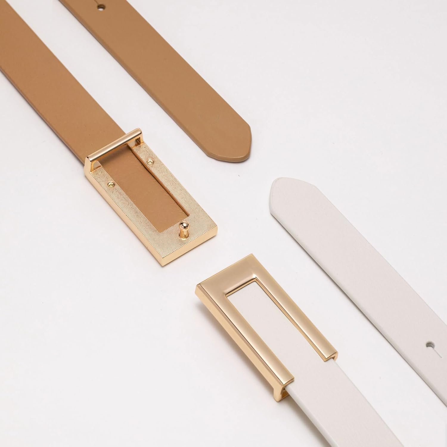 Womens Leather Belt Skinny Waist Belt for Dresses Jeans Pants with Gold Buckle - Image 2