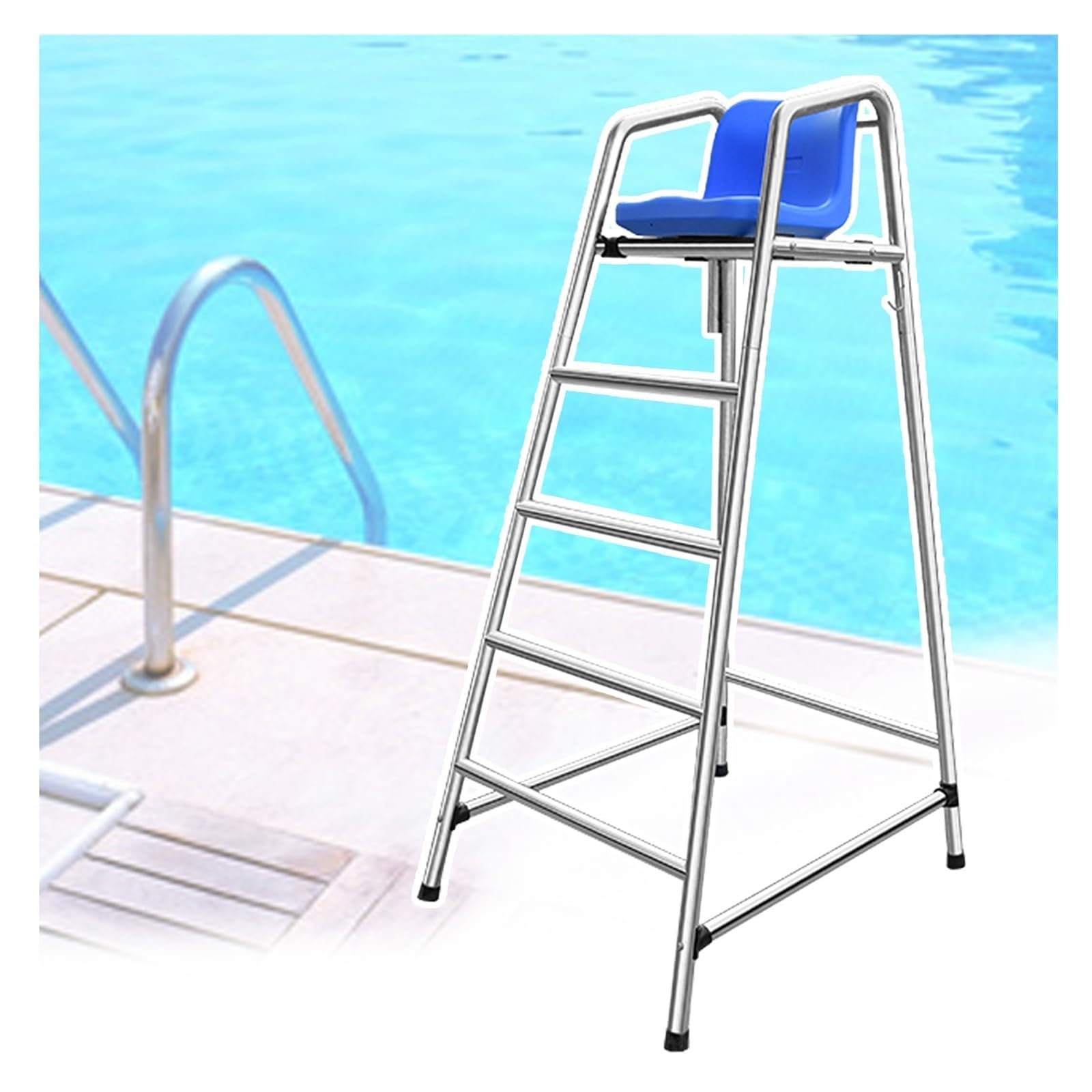 Sedia da Bagnino con scaletta, Torre di osservazione per la Sicurezza in Piscina, Foro per l'ombreggiatura e gradini Antiscivolo.