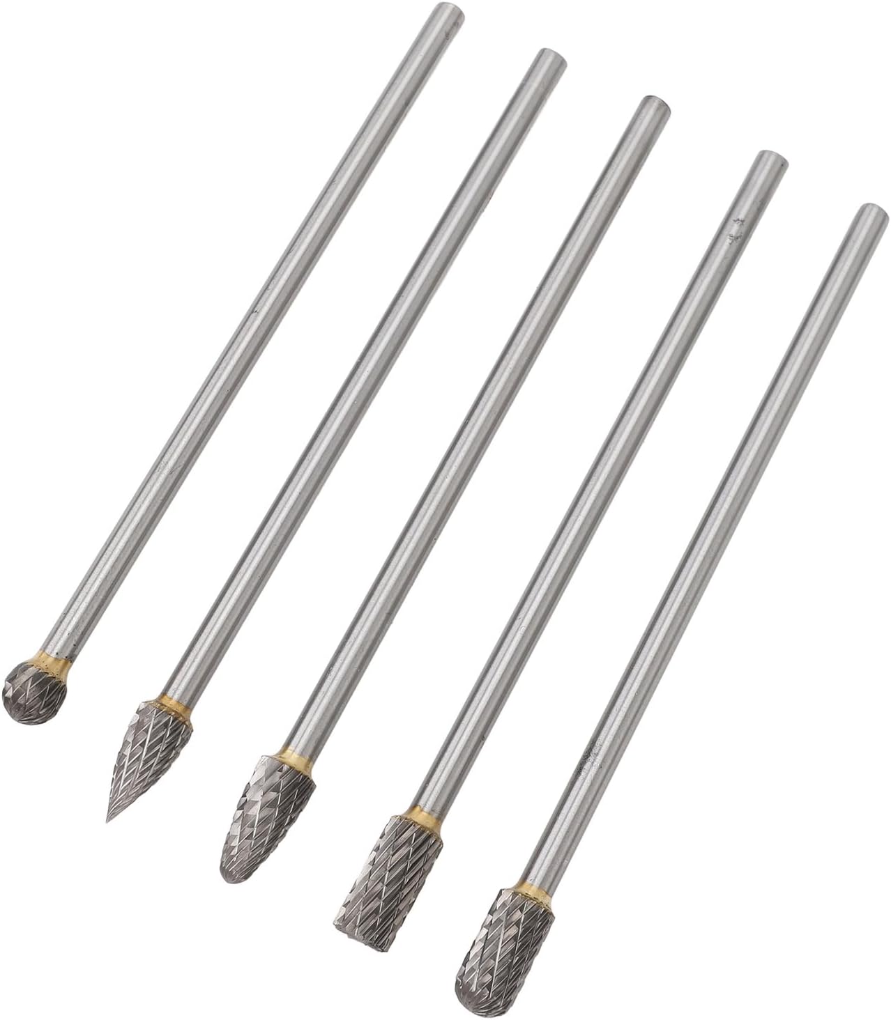 5 Piece Carbide Rotary Burr Set, 150mm Double Cut Long Shaft Alloy Grinding Bits for Chamfering, Engraving & Polishing (6 * 10mm)