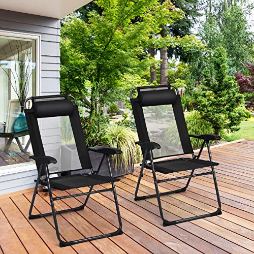 Giantex GT70270BK-2-PO Set Of 2 Patio Dining Chairs, Folding Lounge Chairs With 7 Level Adjustable Backrest thumb #1