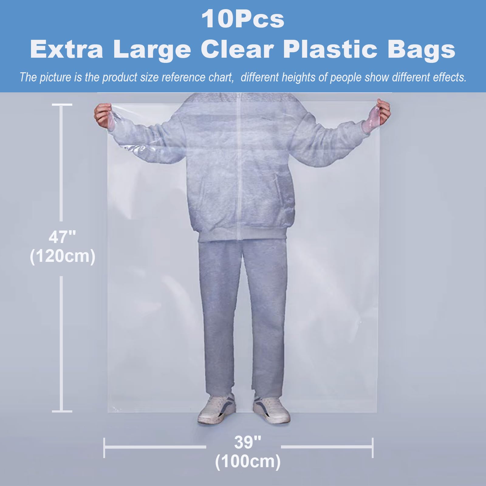 ZHYOPING Extra Large Clear Plastic Bags 39" x 47" (100 x 120 cm) - Image 2