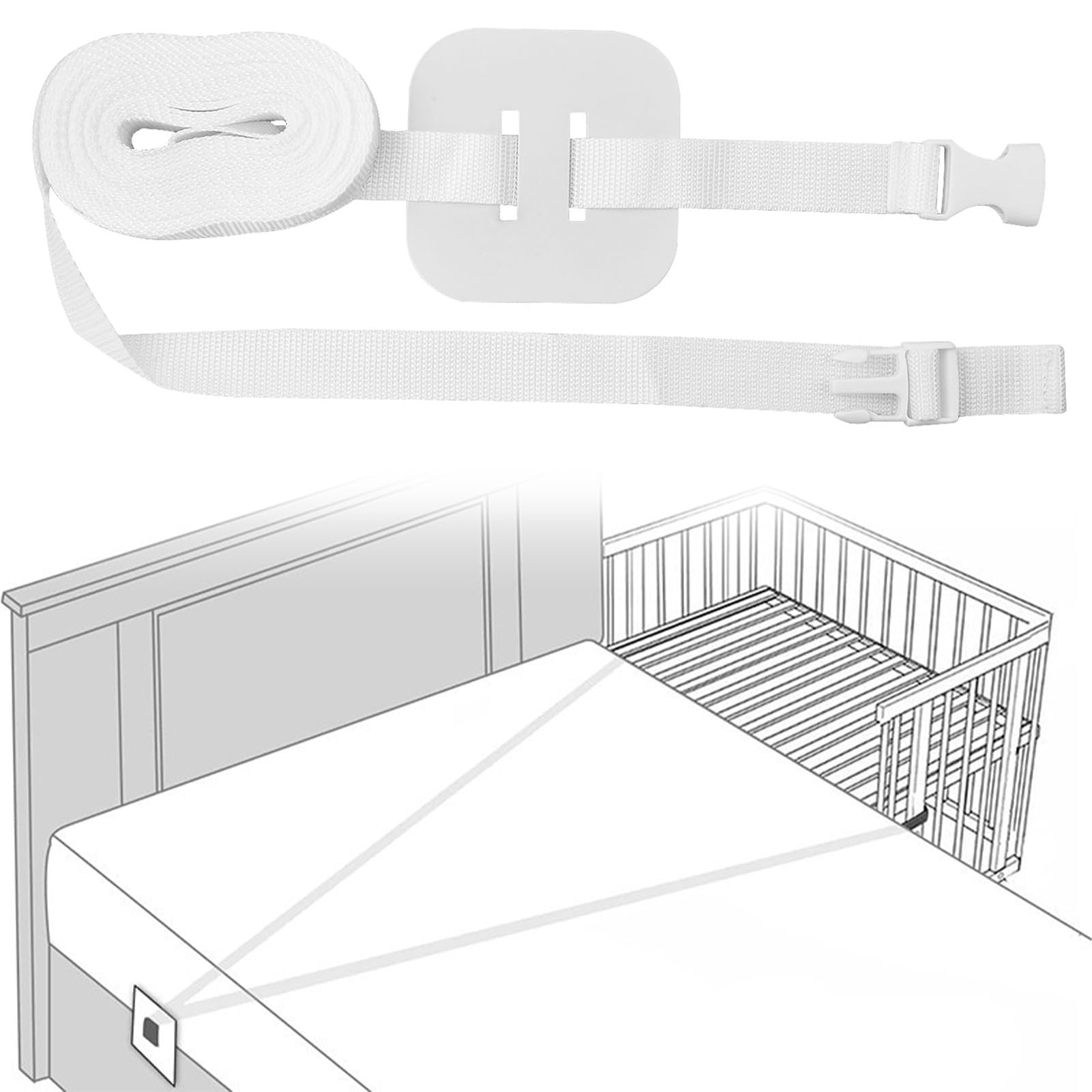 ZXNJA 8m Gurt Für Babybett,Beistellbett Befestigung,Beistellbett Befestigung Boxspringbett,Gurte Zum Befestigen,Beistellbetten-Gurt,Für Boxspringbetten Und Kinderbetten