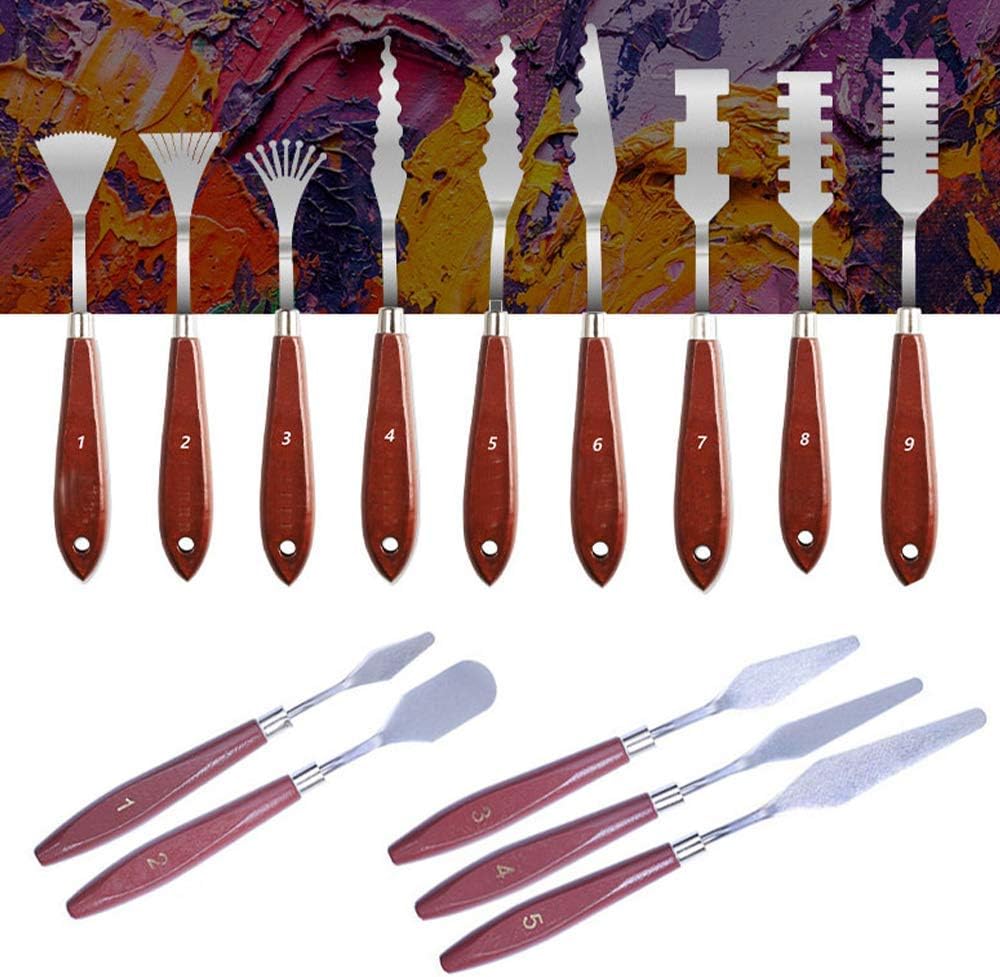 aRtEllcoco 14pcs Palette Knife Set, Painting Mixing Scraper Stainless Steel Palette Knife with Different Scrape and Sizes Wood Handle (Mix Shape)