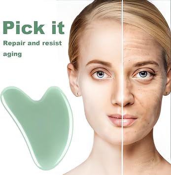 2 Pcs Gua Sha Tool,Jade Stone Guasha Massage Tool,Jade Neck Beauty Slimming Massager,Guasha Massage Tool for Scraping Facial and SPA,for Face,Eye,Neck Slimmer Face and Contouring(Green)