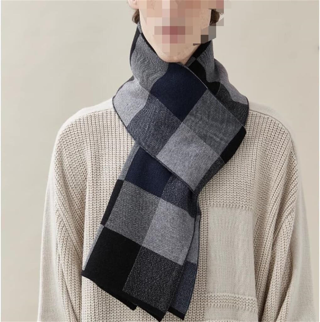 Men's Autumn and Winter Thickened Versatile Plaid Neck Warm Scarf