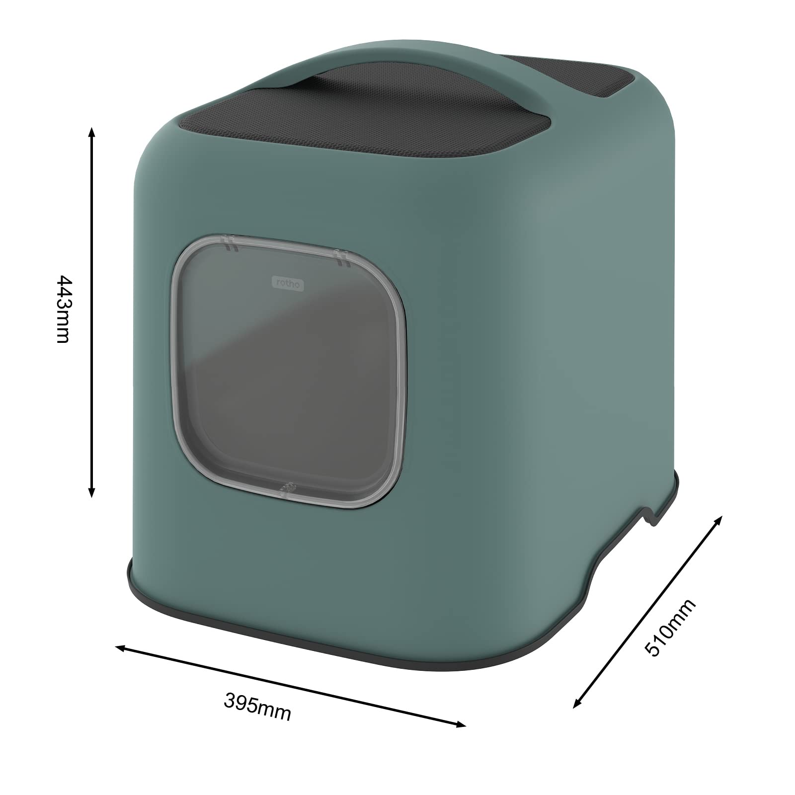 Rotho MyPet Biala - Lettiera per gatti con cappuccio e pala, in plastica (PP riciclato), colore: verde/antracite (51,0 x 39,5 x 44,3 cm)