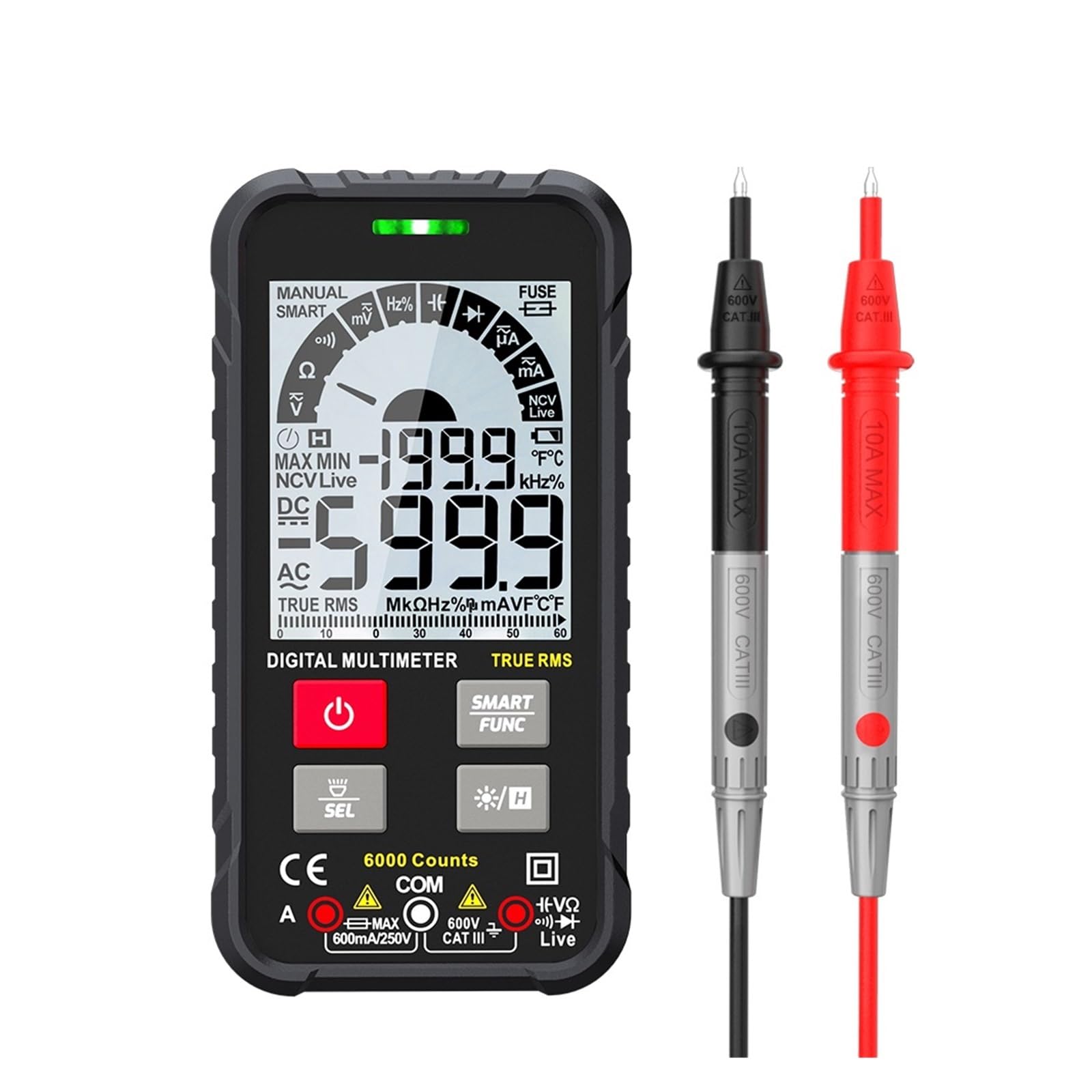 Multimetr Cyfrowy 600 V Ture AC DC NCV Inteligentny Tester Multimetro Ohm Pojemność Miernik Napięcia Szybko Dokładnie Łatwy Odczyt(118B blue)