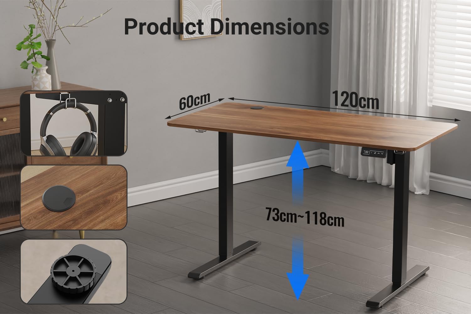 Standing Desk Height Adjustable Electric Desk 47.2 x 23.6 Inches Sit Stand up Desk, Computer Home Office Desk Memory Preset with Two-Piece Desktop (Dark Walnut Look, 48 x 24 Inches)