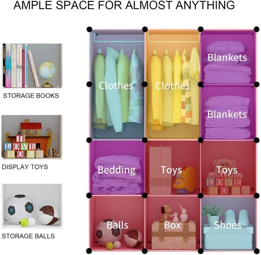 Image of LUHI Plastic Wardrobe for Kids Clothes - Easy to Use Anti-Skid & Non-Slip Effective Professional, Plastic Cupboard for Kids, Foldable Almirah, Collapsible Wardrobe (Pink HY8, 8-Shelf-8-Door)
