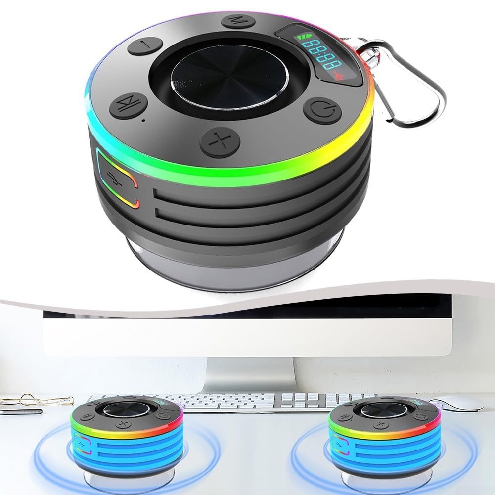5 3 Radio de douche portable, avec son haute définition étanche avec écran LED, pour le bain ou le plaisir en plein air (bleu)