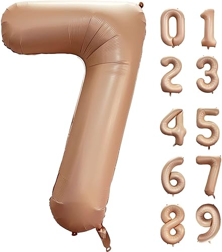 Miniatura 8 de Globo de 40 pulgadas color caramelo número 6 de gran tamaño Jumbo Digit Foil Retro Apricot Beige globos de helio para fiesta de cumpleaños,