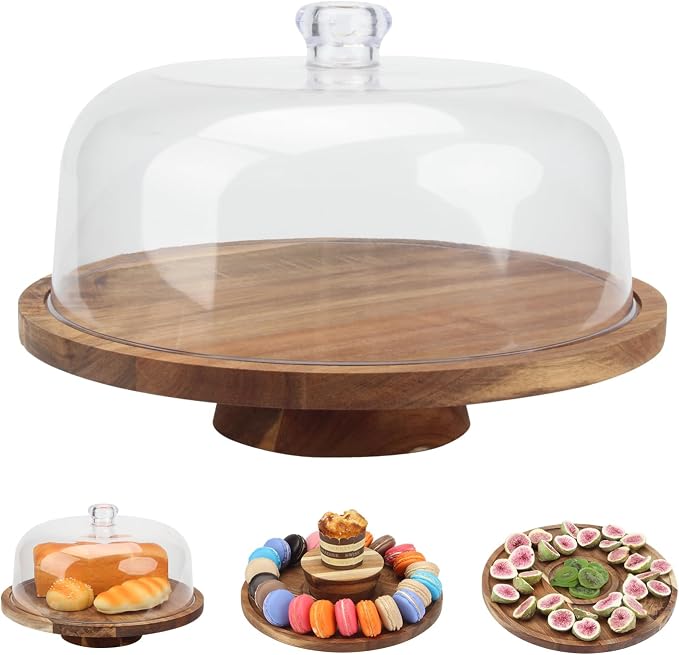 Wooden Cake Stand with Dome Cover