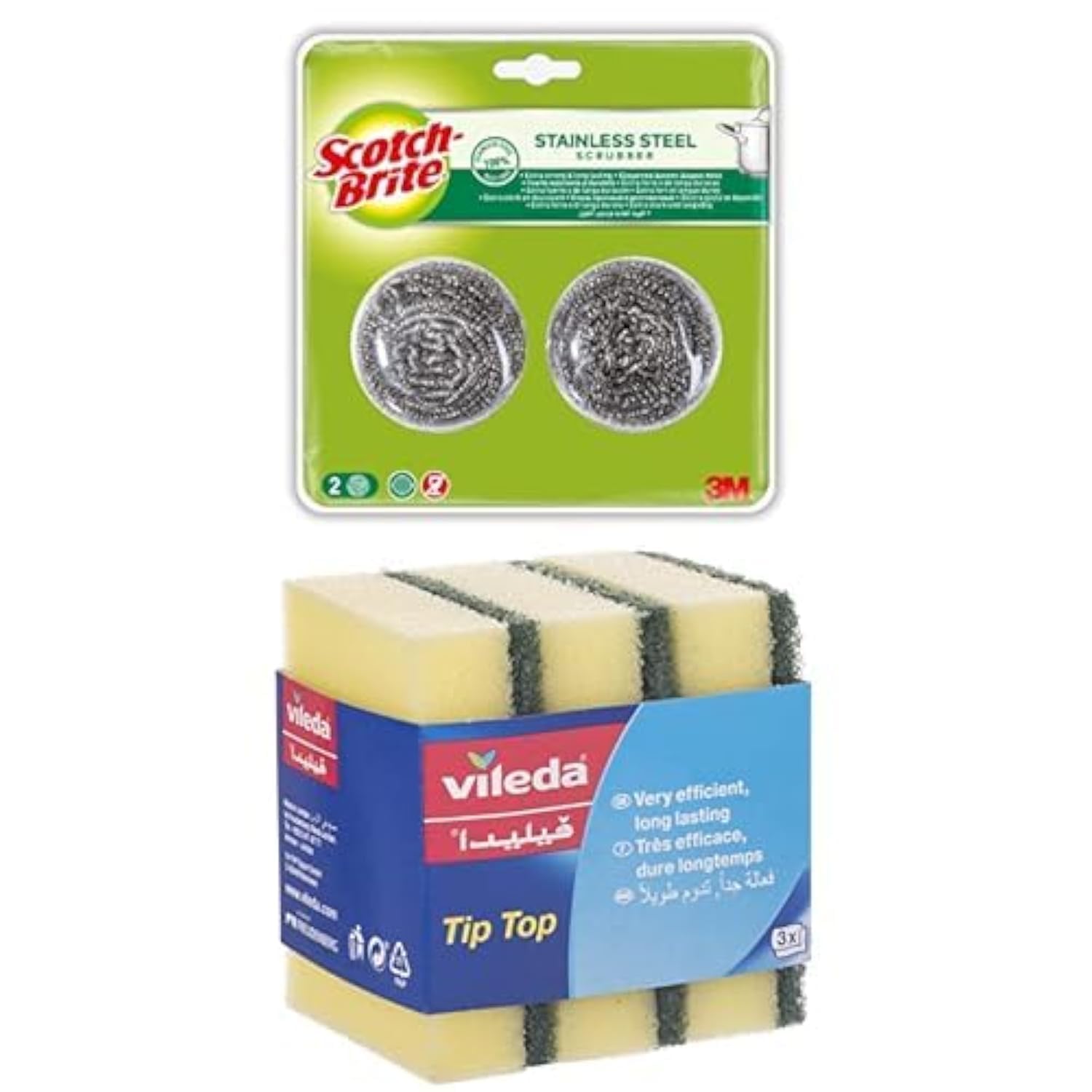 Scotch-BriteStainless Steel Metal Spiral Scrub Sponge, 2 pieces/pack + Dish Washing Medium Foam Sponge Scourer 3pcs