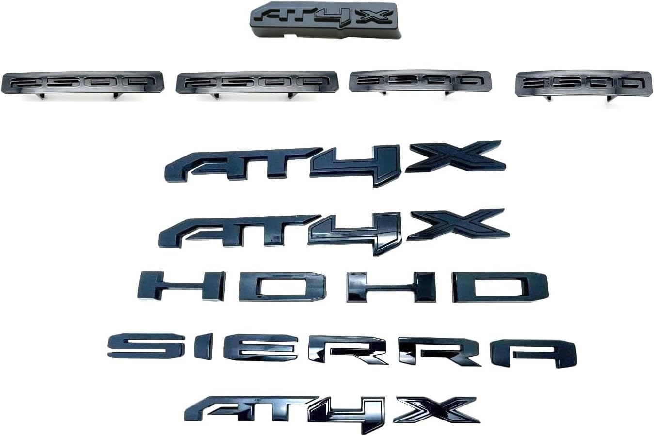 Kit 2500HD 3500HD Sierra HD AT4X Emblem 3D Badges Letter Nameplate Replacement for 2024-2026 GMC Sierra 85870116 (Glossy Black)