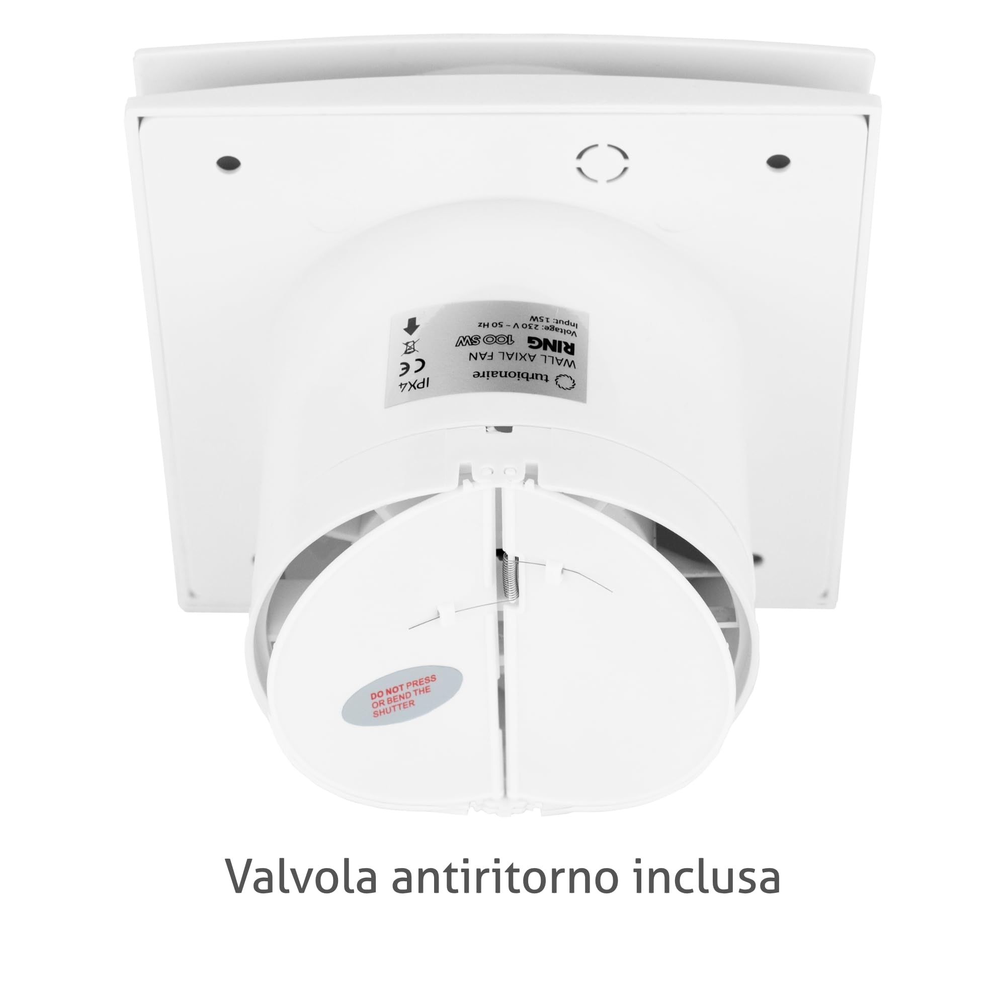 Turbionaire RING 100 SW Aspiratore da bagno, Doppia Aspirazione Perimetrale e Frontale, 100 mm, Bianco, Valvola di Non Ritorno, Protezione IPX4, contro umidità e muffa