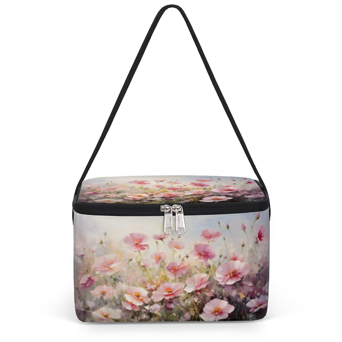 GzLeyigou Pinks Floral Lunch Bags for Women Men 9 Cans, Hot & Cold Food Delivery Bag Insulated Grocery Bag Insulated Lunch Box Wild Flowers Cooler Bag for Office Work Picnic Beach
