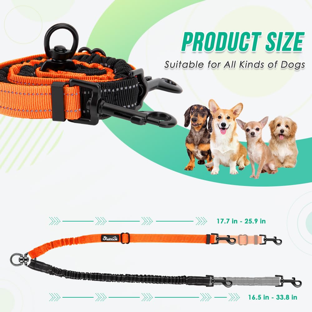 AUTOWT Deux laisses pour chien, 2 en 1 avec double attache de laisse pour chien, combinant sangle réglable et élastique absorbant les chocs, sans nœuds, double séparateur d'entraînement pour chiens de