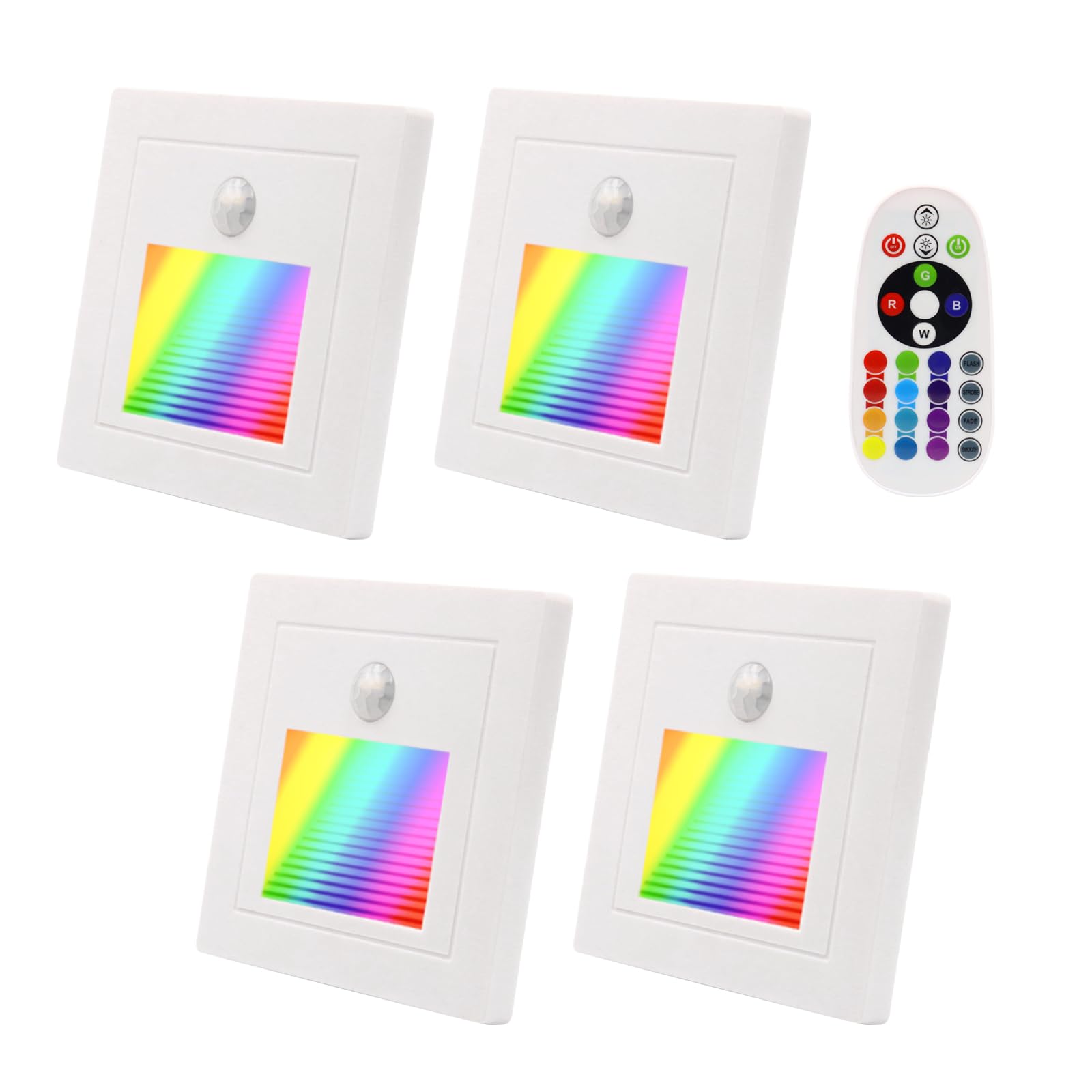 Lam(MS)pen LED RGBW Treppenlicht mit Fernbedienung (ohne Bewegungsmelder) 3000K-6000K, 4 Stück 1,5W 230V dimmbar, Treppenbeleuchtung für 60mm Standardgröße, für Treppe, Schlafzimmer