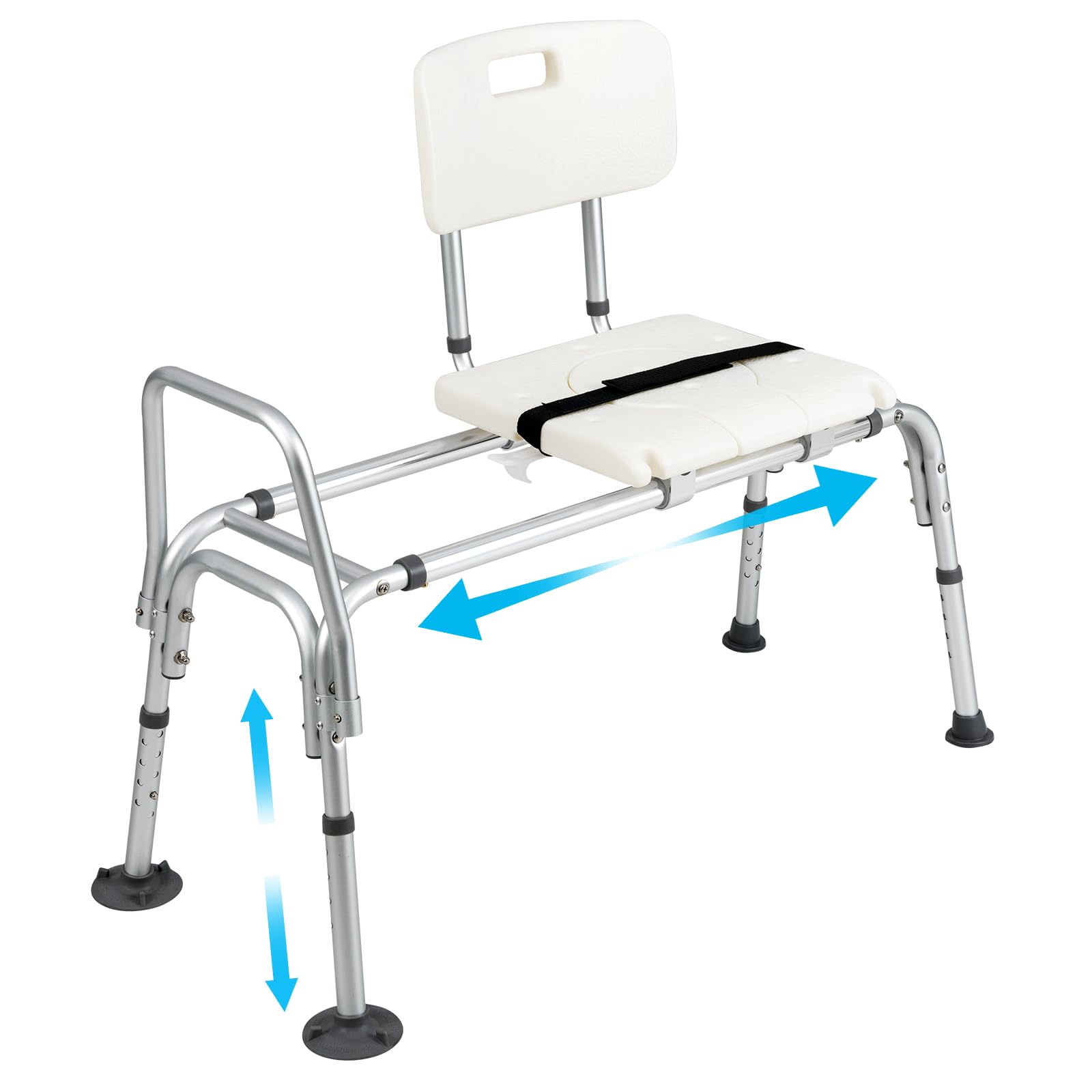 HOMASIS Silla de Ducha para Personas Mayores, Asiento baño para Adulto con Deslizante y Altura Ajustable. Cinturones de Seguridad, Almohadillas Antideslizantes, para Discapacitados, Carga 160kg