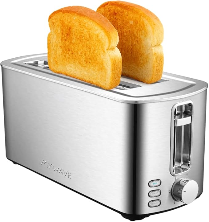 My Wave - Tostador Doble Ranura - Para Todo Tipo de Pan y Bollería - Potencia 1400W - Temperatura Regulable - Funciones Incluidas de Recalentar, Descongelar y Detener - Fabricado en Metal