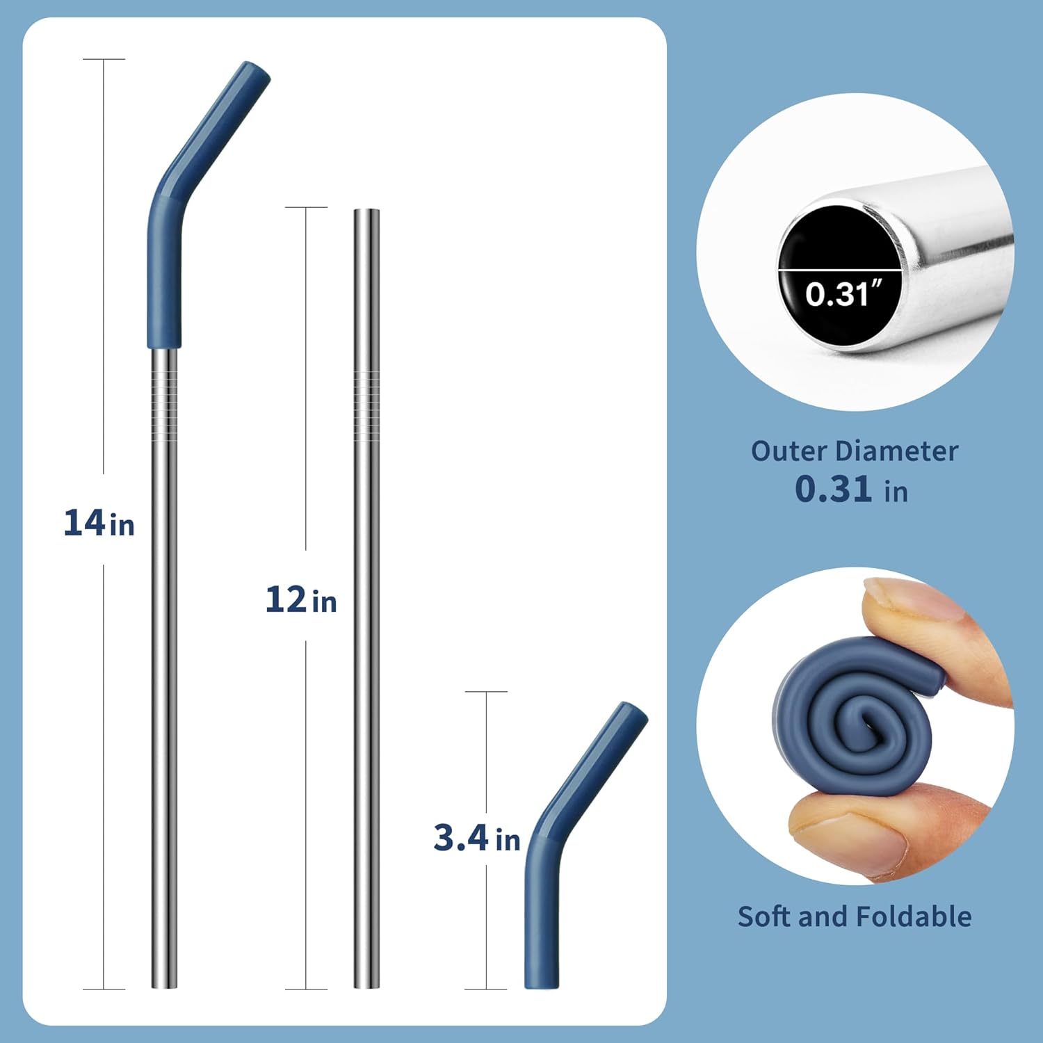 Metal Straw Replacement for Stanley Quencher 40oz Tumbler, 12.2 Inch Long Reusable Metal Drinking Straws for Simple Modern, Meoky Tumbler 40 oz Tumbler Cup,1 Portable Bag - Image 2