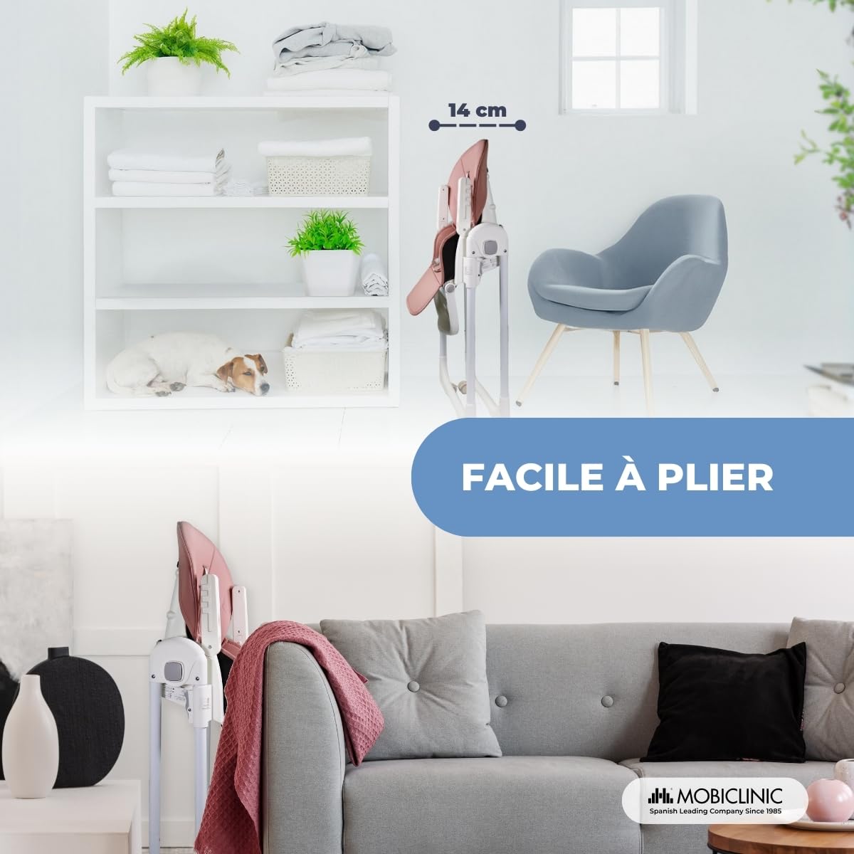 Mobiclinic® kids, Chaise haute, Évolutive, Extra pliable, Convertible en, Simba, Harnais 5 points, Roues avec freins, Double plateau amovible, Tissu lavable et, Réglable