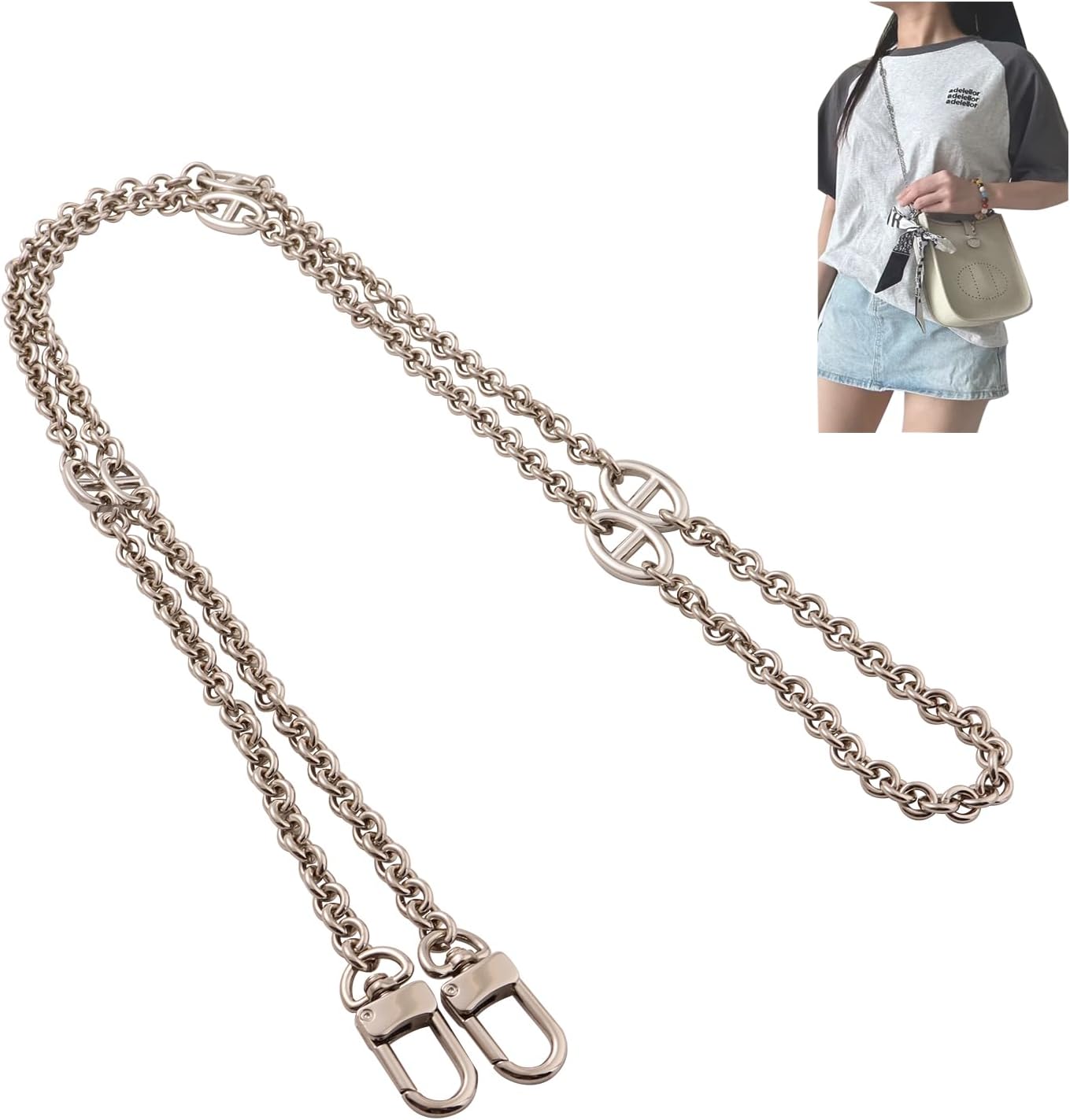 Bag Chain Strap for Handbag Replacement,Purse Chain Strap Crossbody with Metal Buckles (Silver 35.4 Inches)