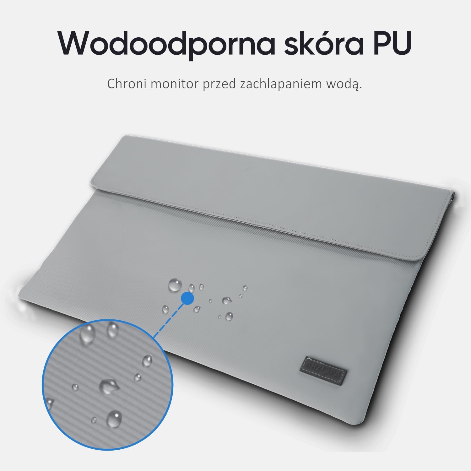 ARZOPA Pokrowiec na laptopa 14 cali ze skórą PU, wodoodporny materiał i dolna warstwa, miękka podszewka, mocne zapięcie magnetyczne, można zrolować do przechowywania, łatwy do przenoszenia (szary)