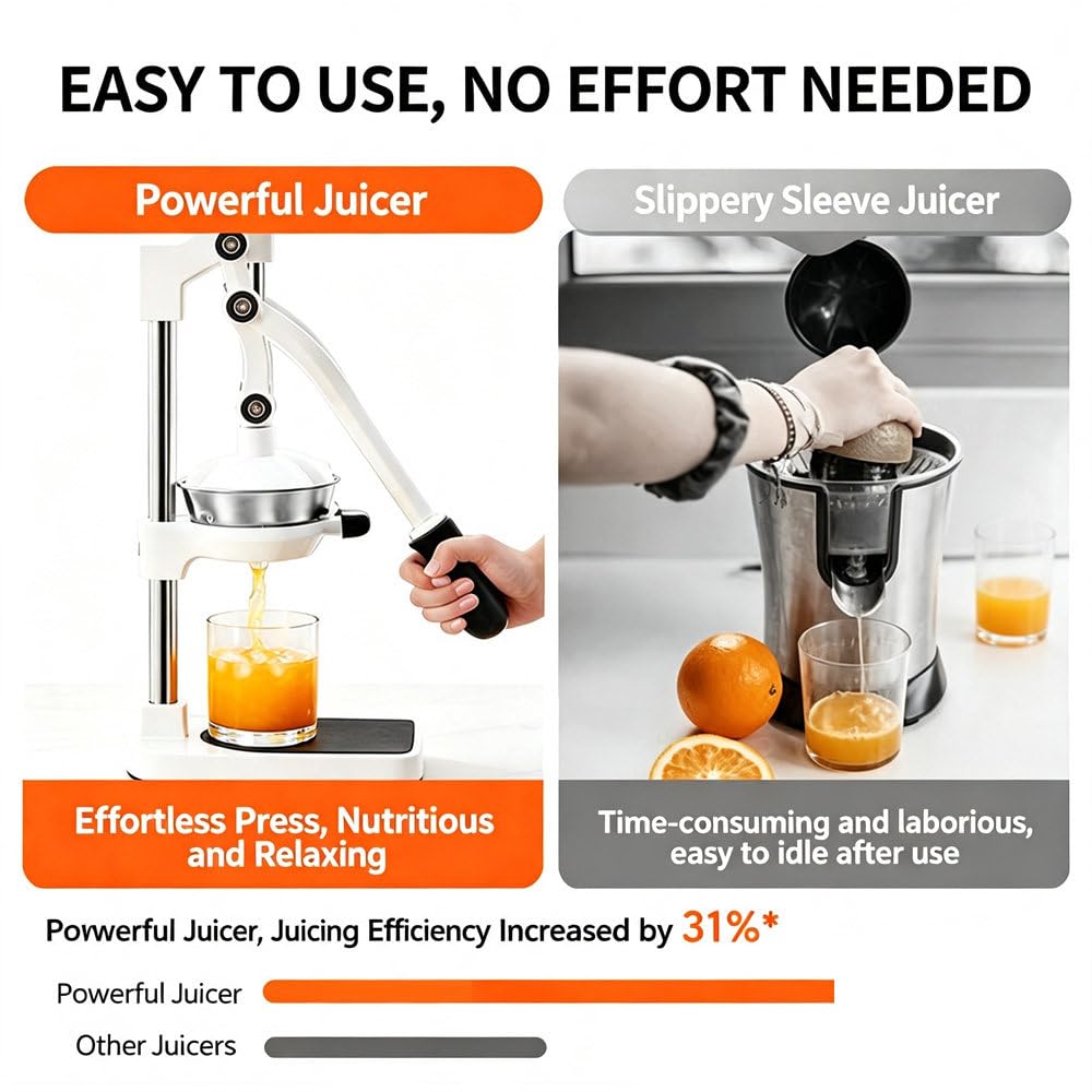 Presse-Agrumes Manuel en Acier Inoxydable 304, Presse-Fruits Robuste NéCessitant Peu D'Effort, Extracteur De Jus Manuel Haute Performance pour Oranges, Citrons Et Citrons Verts