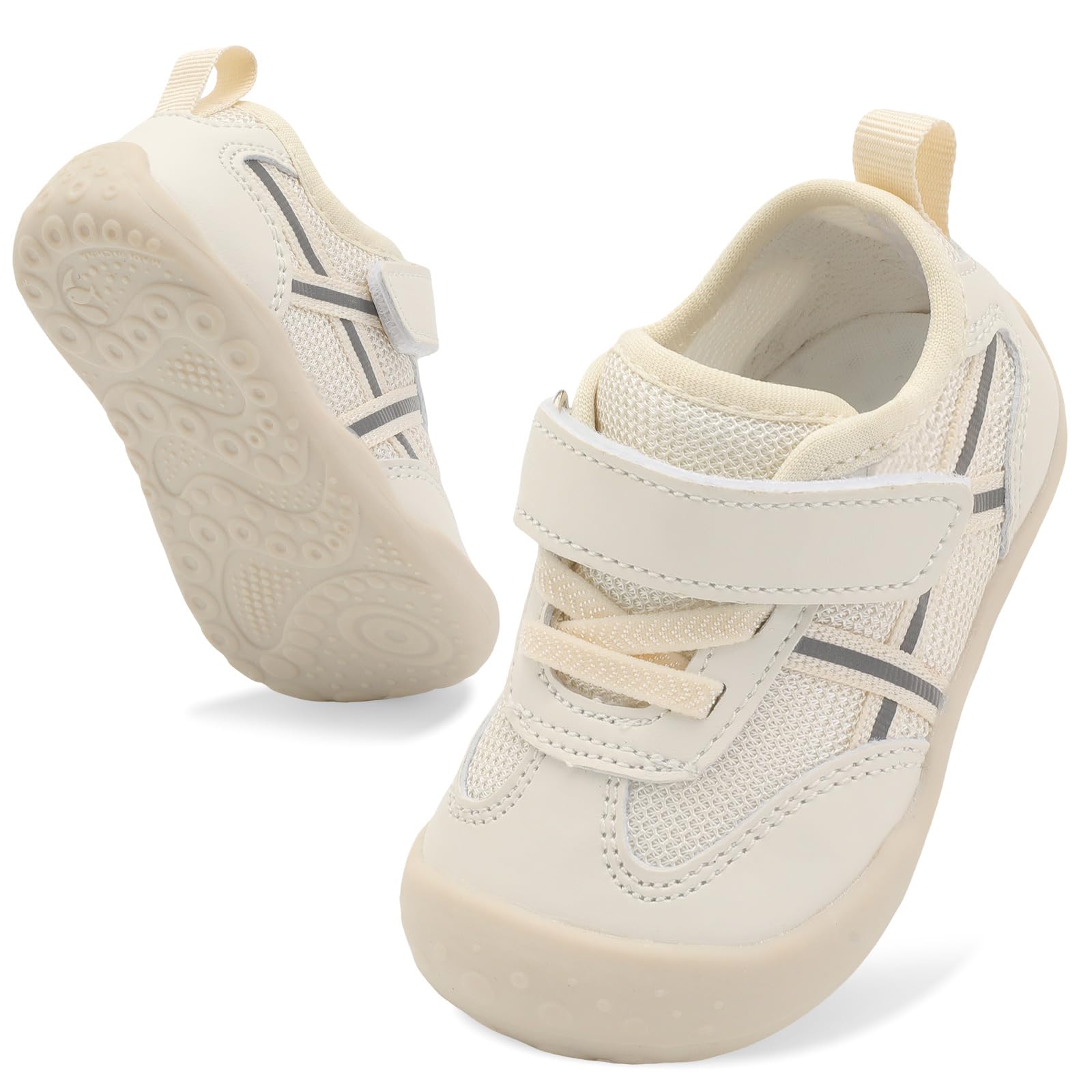 Scurtain Baby Shoes Boy Girl First Walking Shoe Infant Crib Breathable Sneakers Lightweight Barefoot Shoes for Babies 12-18 Months Infant Beige