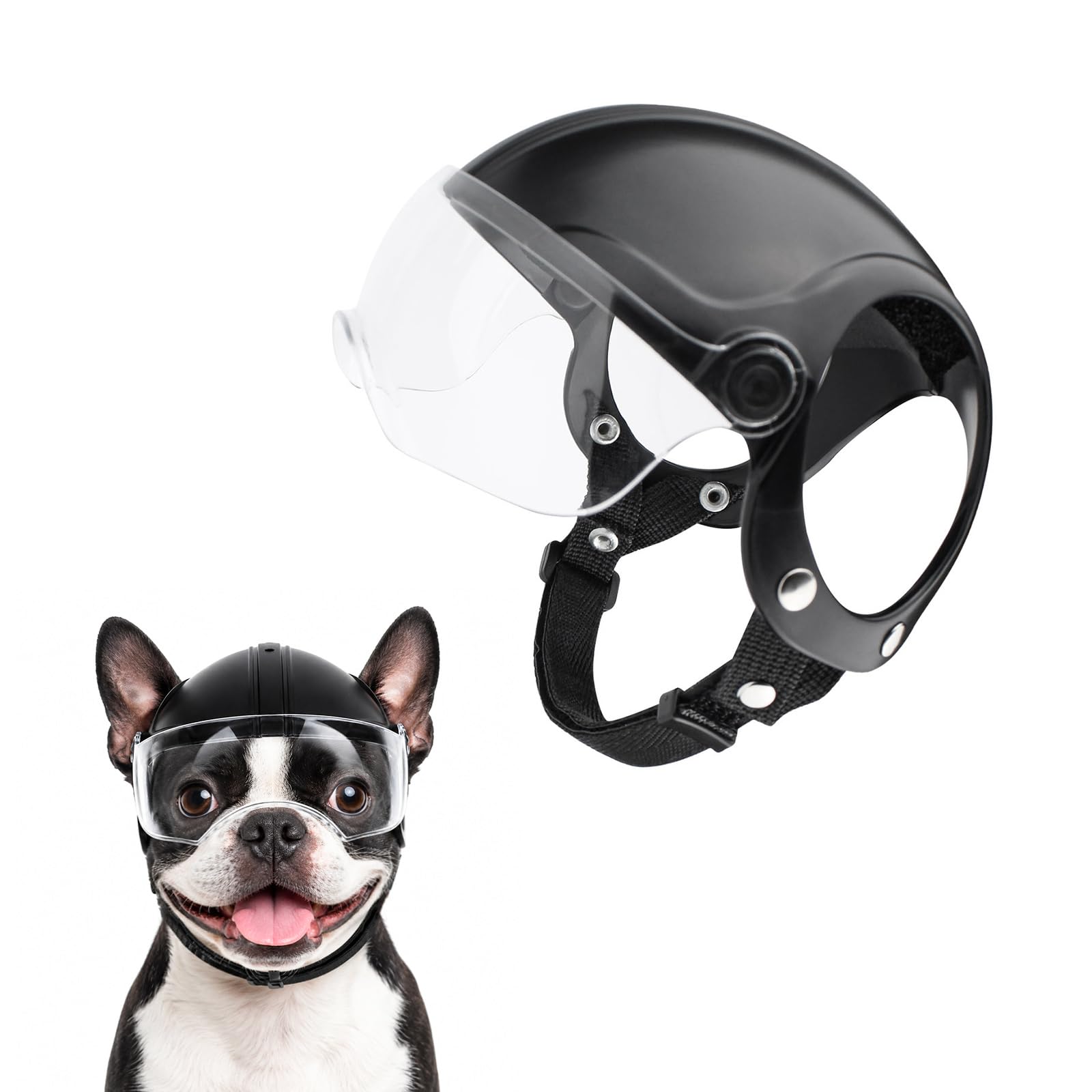 Casco per cani con occhiali per cani, protezione UV, occhiali da sole trasparenti per cani di piccola taglia, cuccioli (senza borchie)