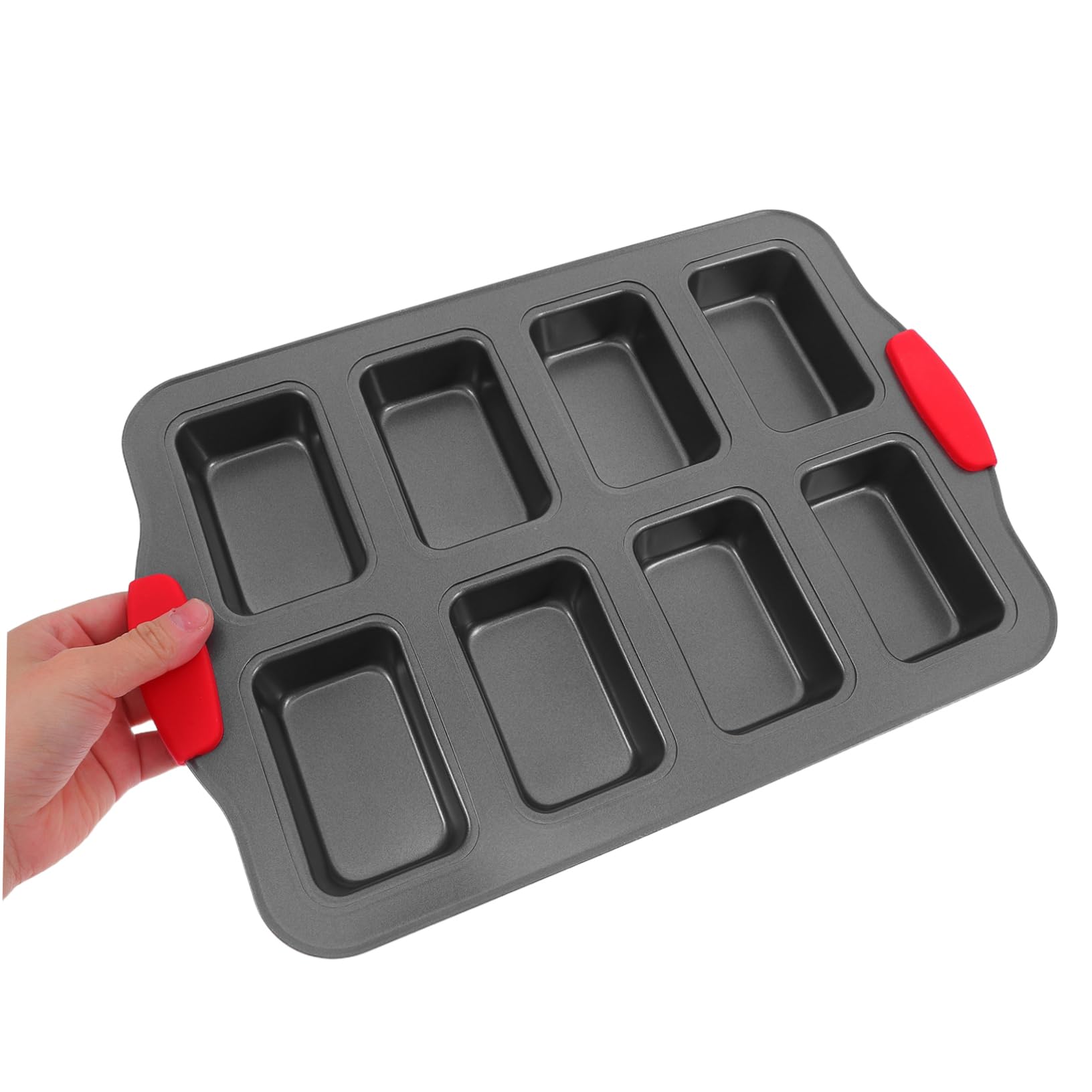 BESTOYARD Molde Rectangular para Bizcocho de Acero Inoxidable, 8 Cavidades, Antiadherente, con Asas Resistentes al Calor, para Hornear en Casa