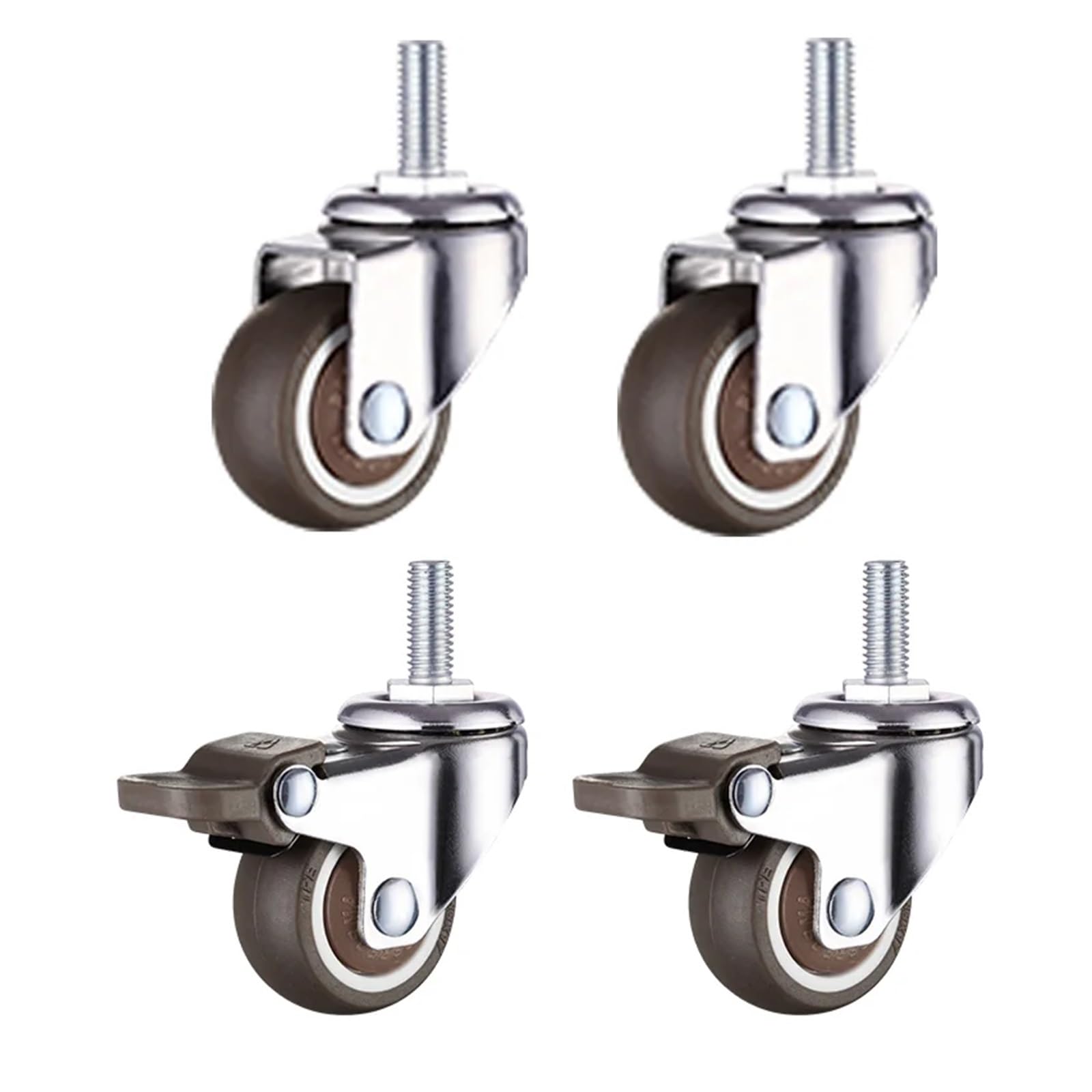 Mxxdmopd 2Pc Swivel 2Pc Brake 4 Pcs Stem Threaded Casters Office Chair Wheels Heavy Duty Furniture Swivel Caster Cart Trolley Cabinet Table(,2Inch)