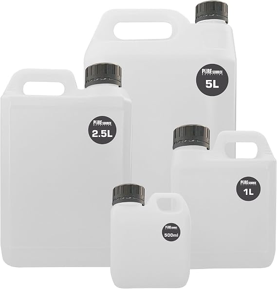 PSN HDPE 2.5 Litre Jerry Can Food-Grade Clear Plastic Water Tanks/Liquid Storage Container Bottles  With Tamper Evident Black Cap Available in 4 sizes 500ml-5 Litre (Black Lid, 2.5L (Pack of 2))