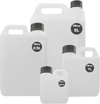 PSN HDPE 2.5 Litre Jerry Can Food-Grade Clear Plastic Water Tanks/Liquid Storage Container Bottles  With Tamper Evident Black Cap Available in 4 sizes 500ml-5 Litre (Black Lid, 2.5L (Pack of 2))