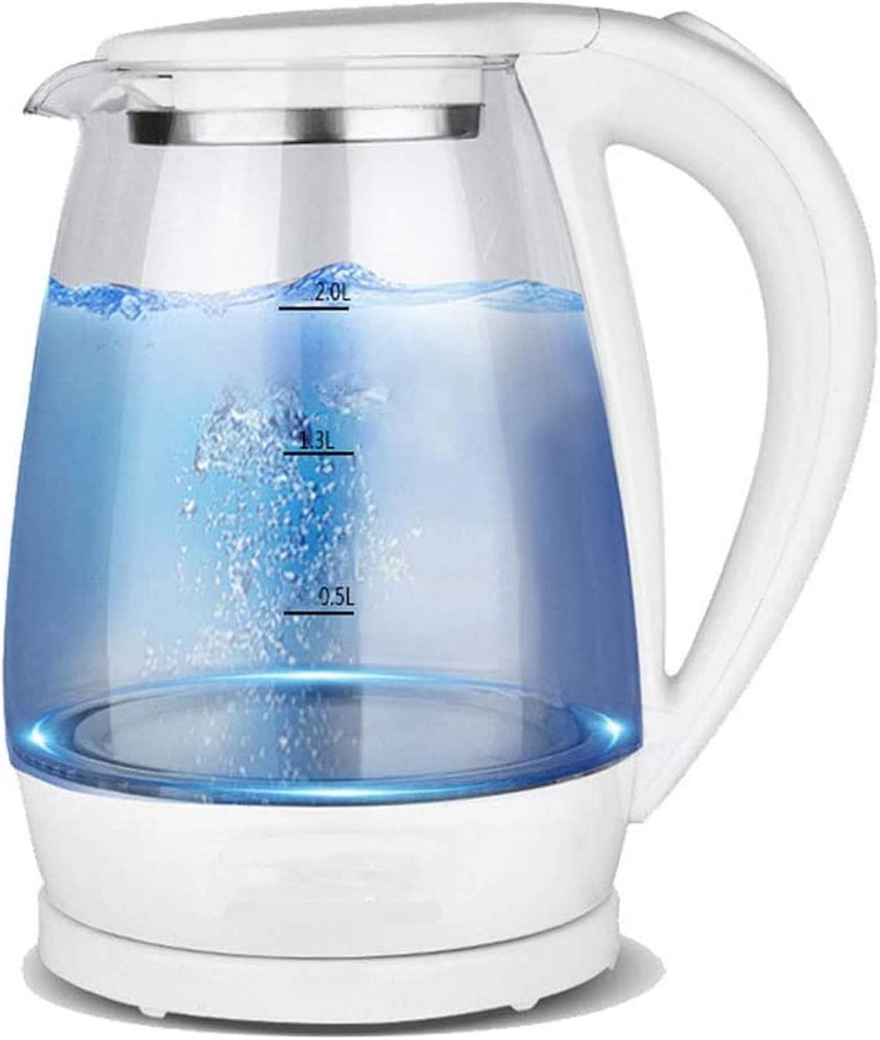 Kettles, 2L Glass Electric Kettle,1500W Eco Water Kettle with Illuminated Led, Bpa Free Cordless Water Boiler with Stainless Steel Inner Lid & Bottom,Fast Boil Auto-Off & Boil-Dry Protection/Wh