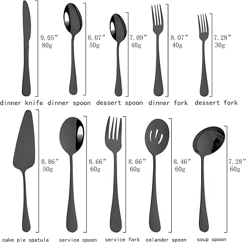 Miniatura 4 de JASHII Juego de cubiertos de 25 piezas con tenedor y cuchara con utensilios para servir para 4, cubiertos de acero inoxidable de grado alimenticio