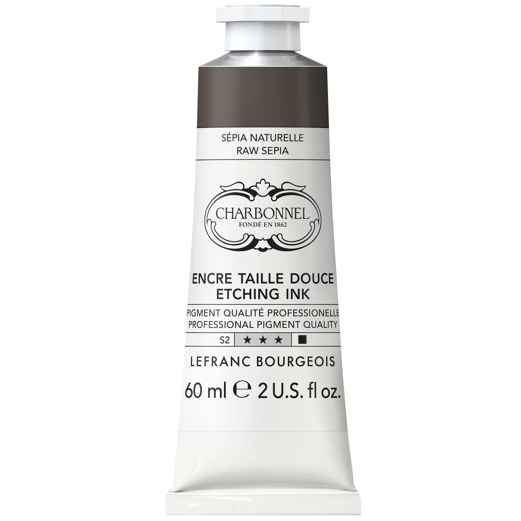 Charbonnel Kupferdruckfarben, hochpigmentierte Tiefdruckfarbe, ausgezeichnete Lichtechtheit, Vegan, lebendige Farben, alterungsbeständig, 60ml Tube - Sepia Natur