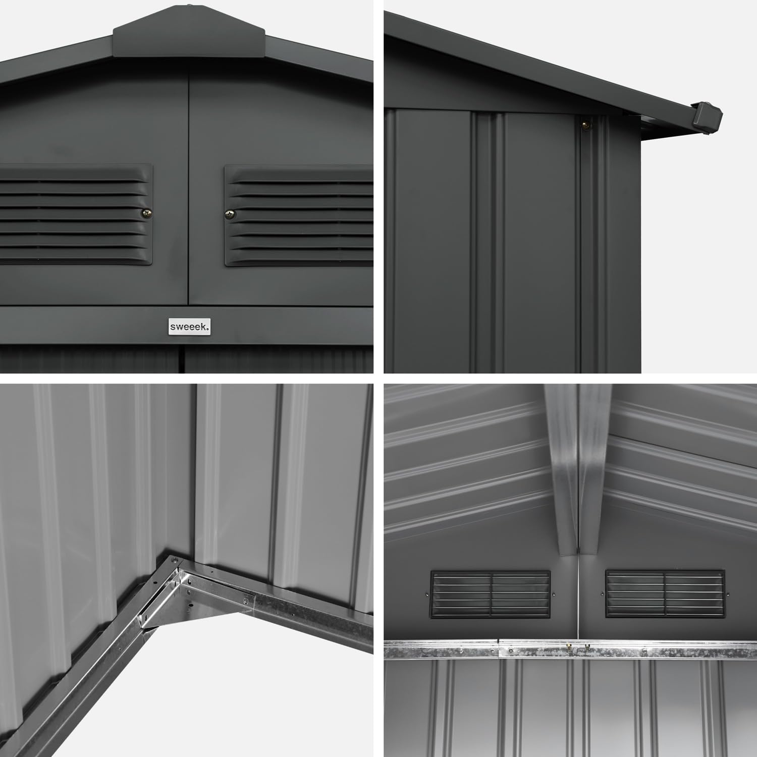 Alice's Garden - Abri de Jardin en métal - FLANDRE 8.84m² Gris Anthracite - Cabane à Outils avec Deux Grandes Portes coulissantes. kit de Fixation Sol Inclus. Maison de Rangement. Remise