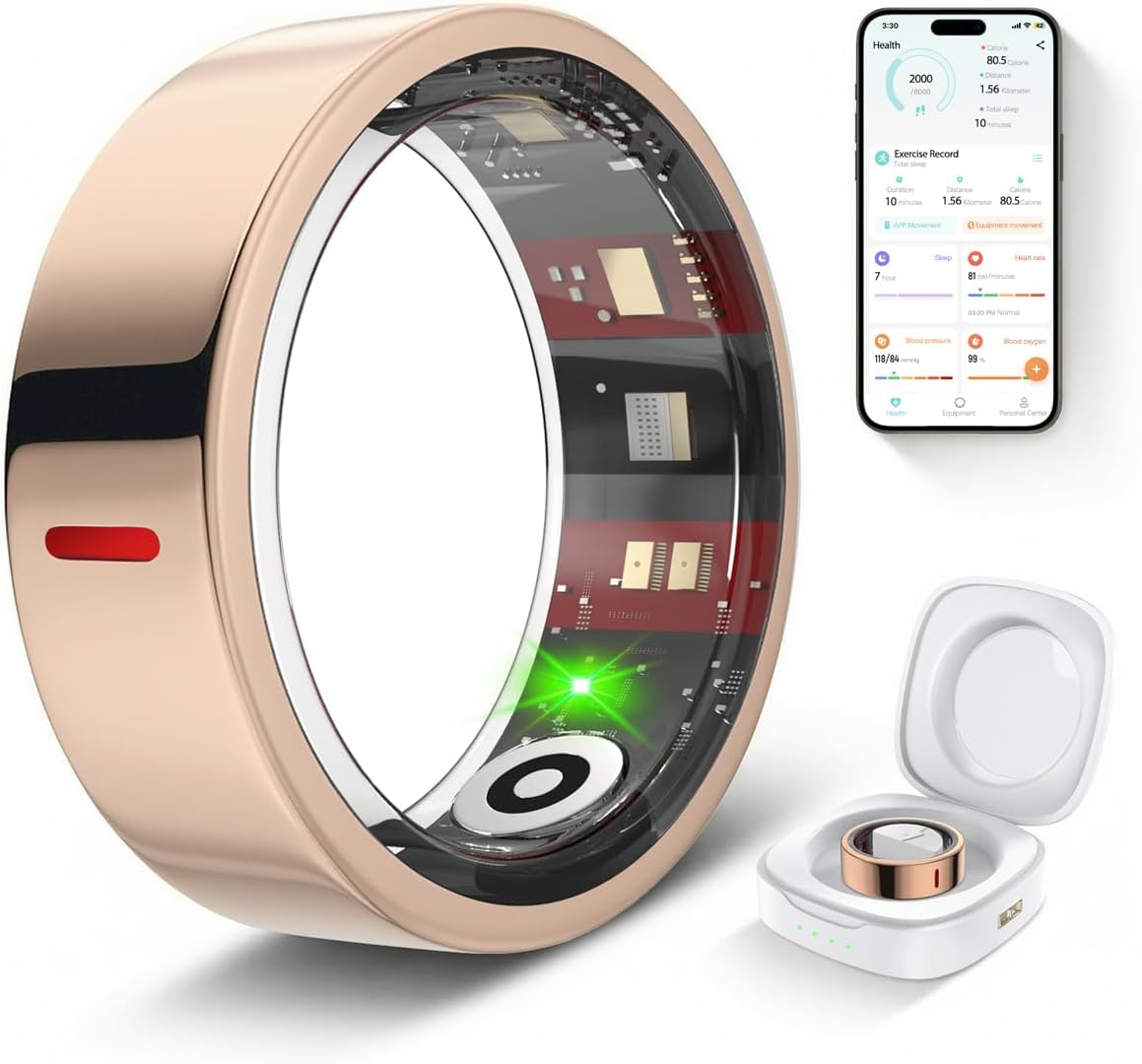 Smart Ring for Women Men, Fitness Tracker Ring with Sleep Tracking, Activity & Step Counter Ring, Waterproof Smart Ring Compatible with iOS Android, No Subscription(Rose Gold,11#)