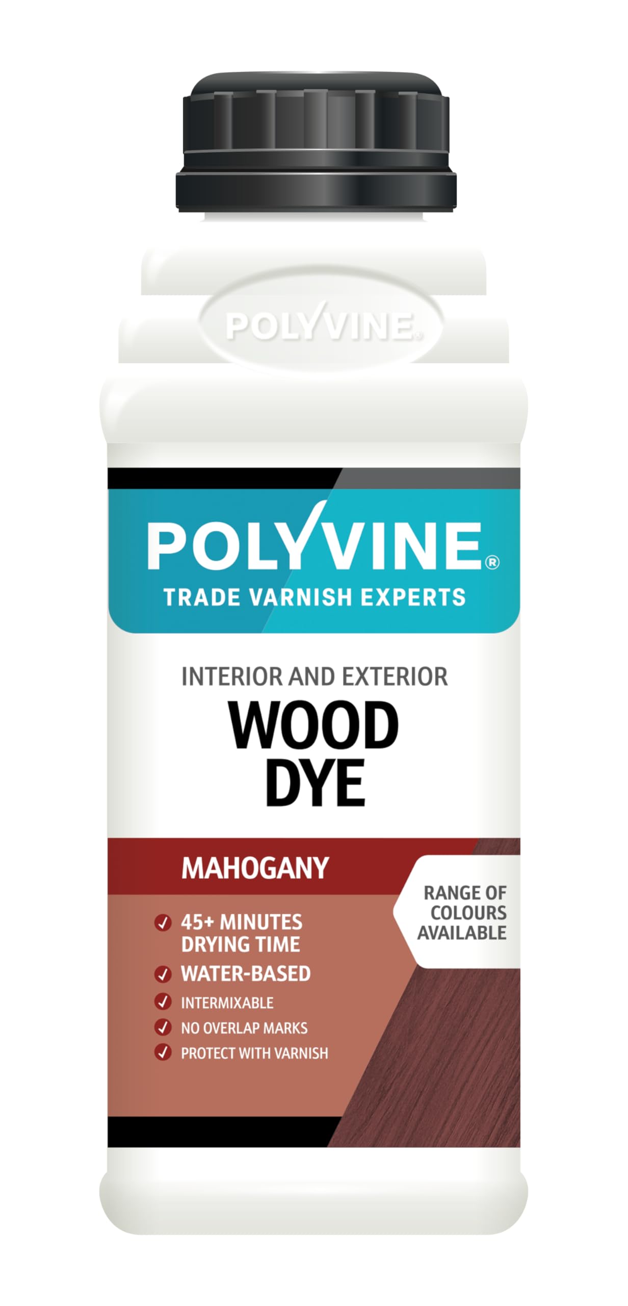 Polyvine Wood Dye – Interior Exterior Wood Colour Restorer – Quick Drying, Water Based Intermixable Woodwork Sealer Any Colour for Furniture, MDF, Ply, Hardwood, Softwood - Mahogany, 500ml