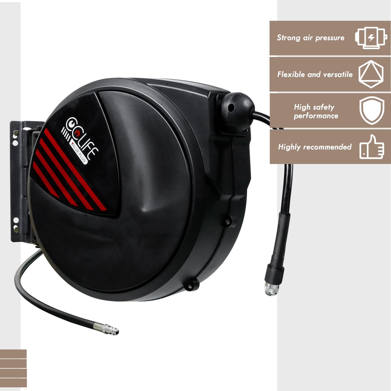 CCLIFE Druckluftschlauchtrommel 20+1 m Automatik 15 bar 1/4 Zoll | Mit Druckluftpistole, 8 mm Innendurchmesser, Wandmontage, ideal für Werkstatt, Garage und Kompressor