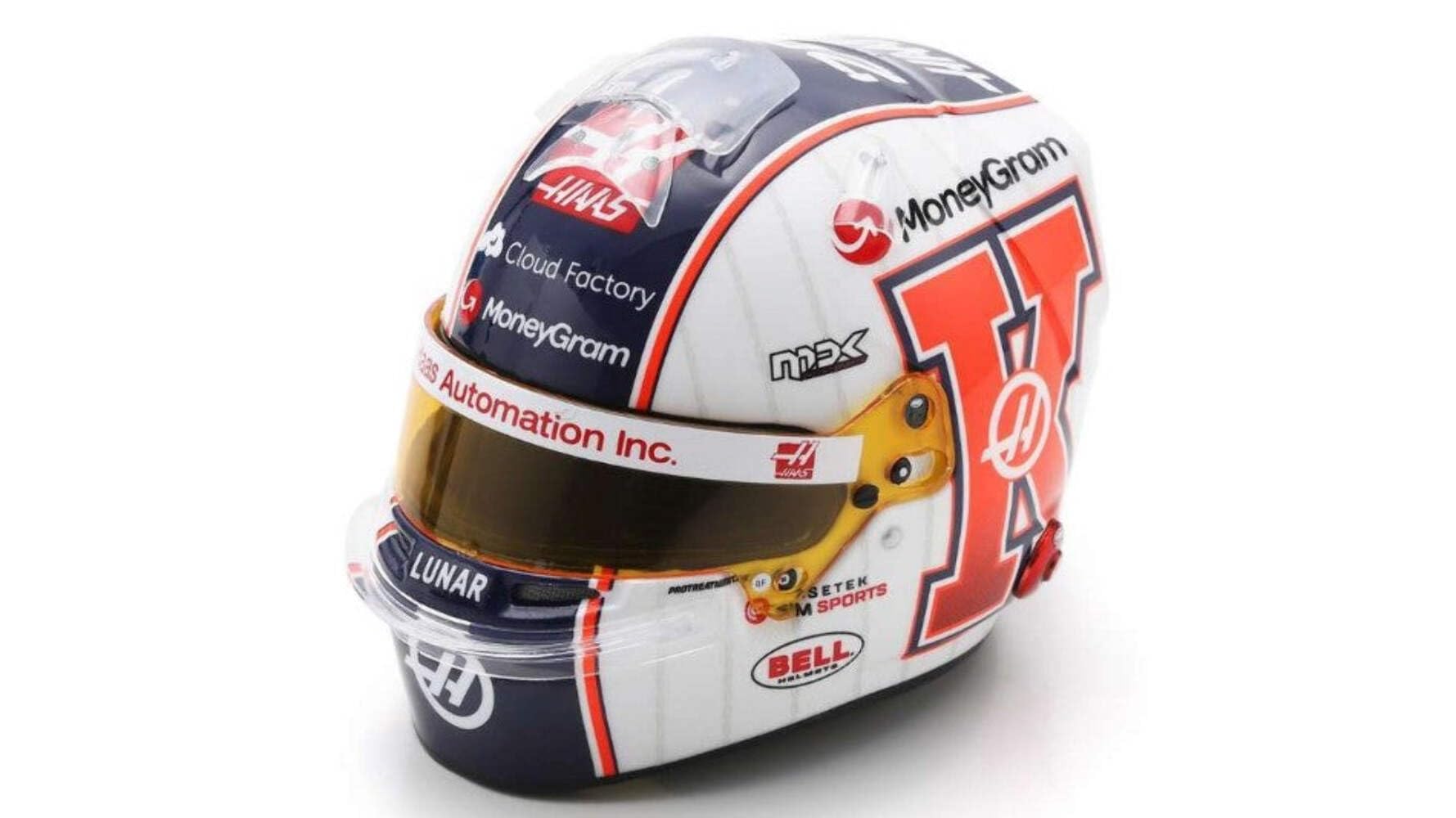 Haas F1 Team Kevin Magnussen USA Miami Grand Prix 2023 Saison Premium Erwachsene Sammelhelm Genaues Profil Lackierung Realistische Markierungen Öffnen Visier Acryl Vitrine