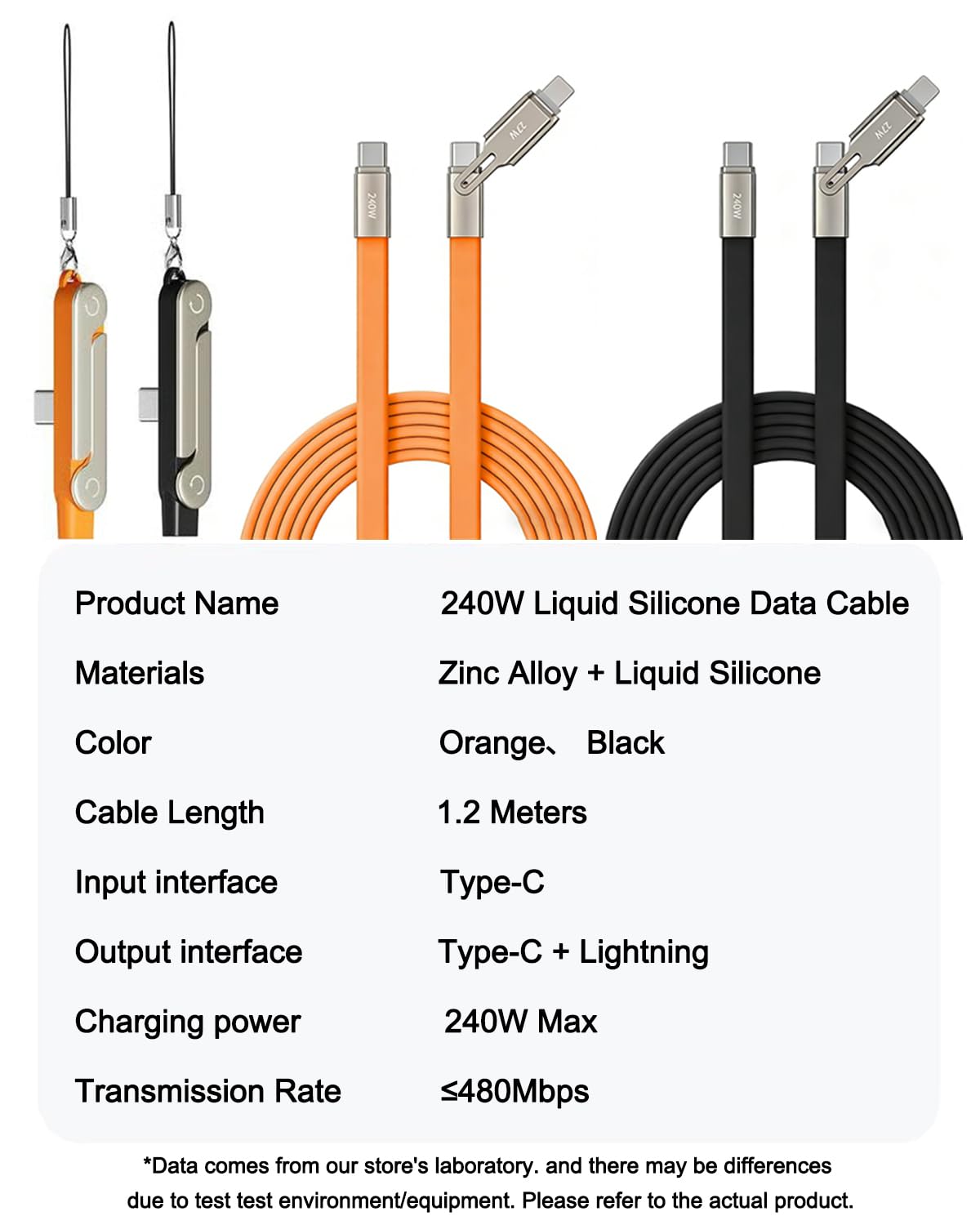 Cable de Carga Rapida 240W Soporte Plegable Telefono Movil, Desmontable 2 en 1 Tipo C, Cables Datos de Teléfono Plegables Invisible Portátil Automóvil Viajes Juegos (Orange Stand) — view 7