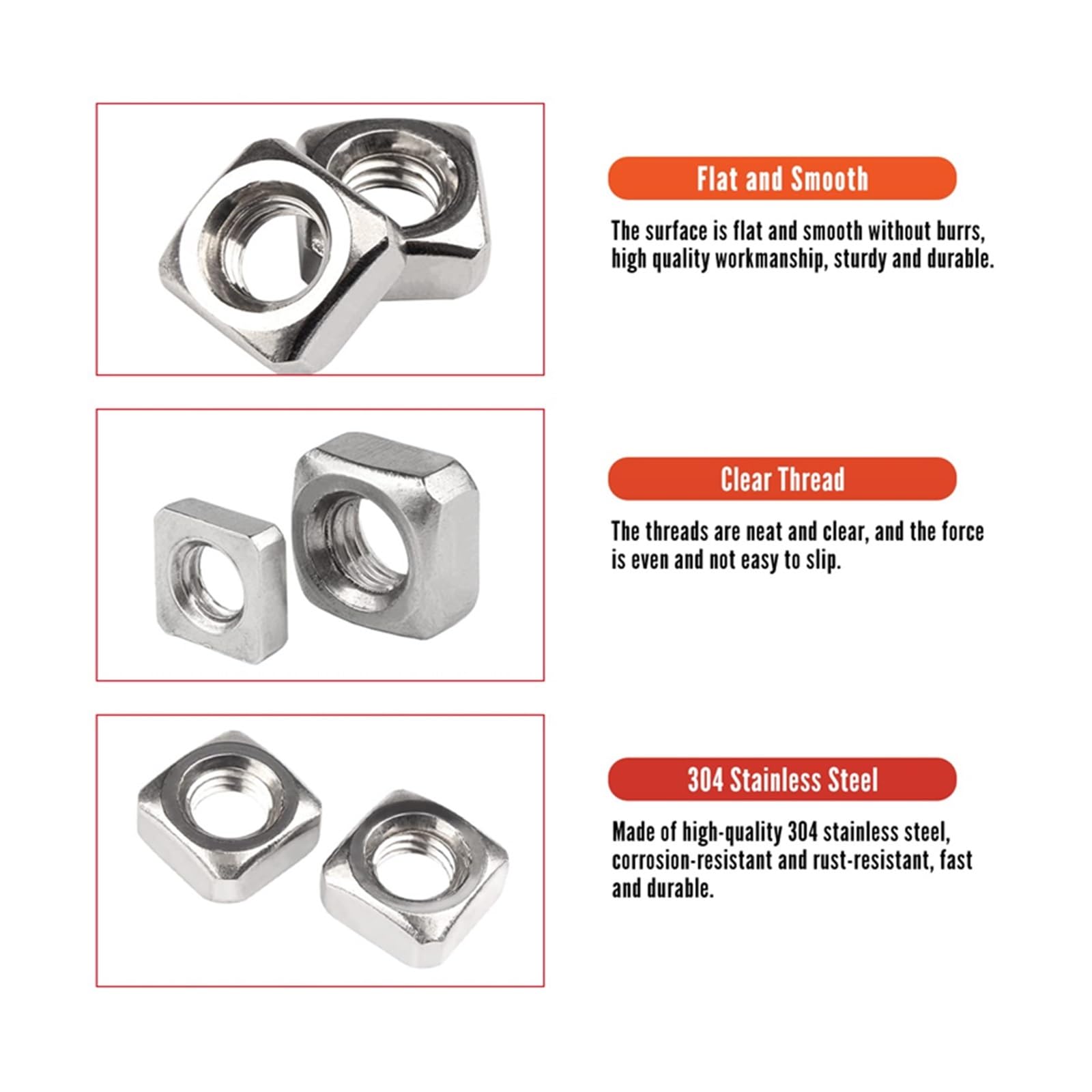 Nakrętki nici kwadratowych, Stale nierdzewne A2-70 5/10/25/50szt(M12 5pcs)